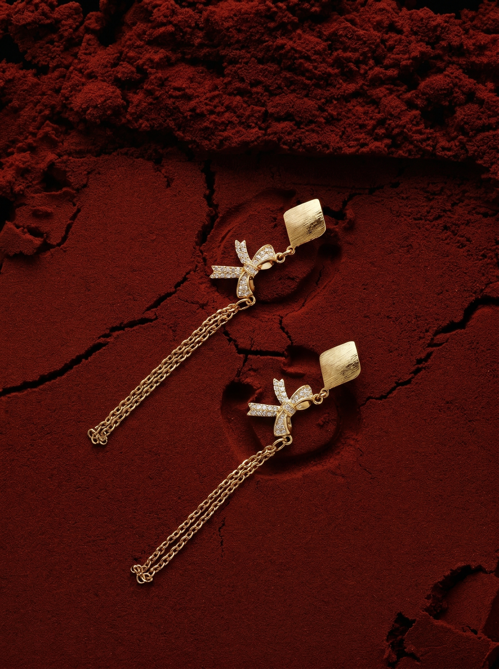 Modern Crystal Bow Chain Dangler Earrings