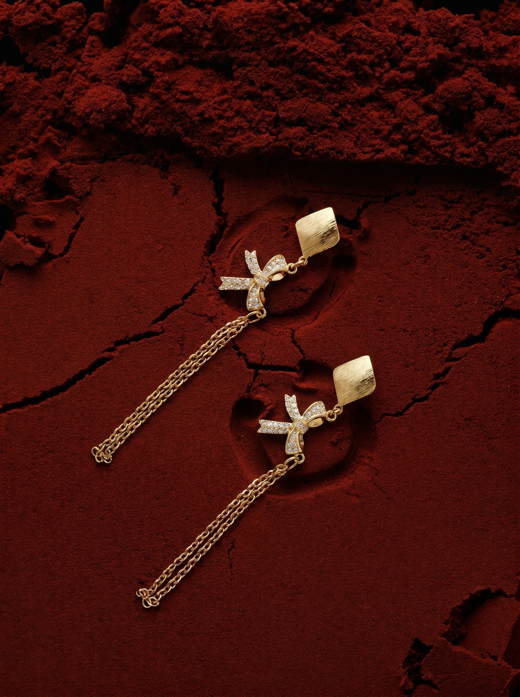 Modern Crystal Bow Chain Dangler Earrings