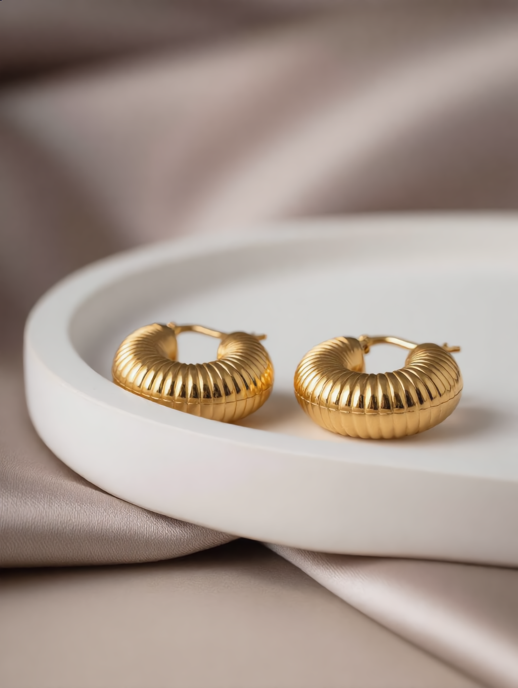 Textured Ribbed Gold Hoop Earrings