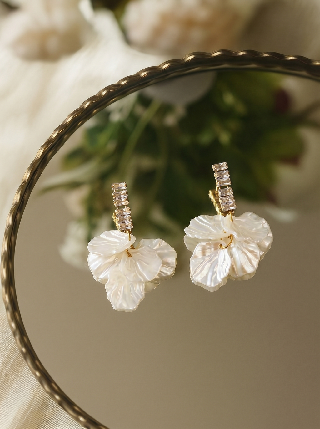 Modern Pearl Petal Statement Drop Earrings