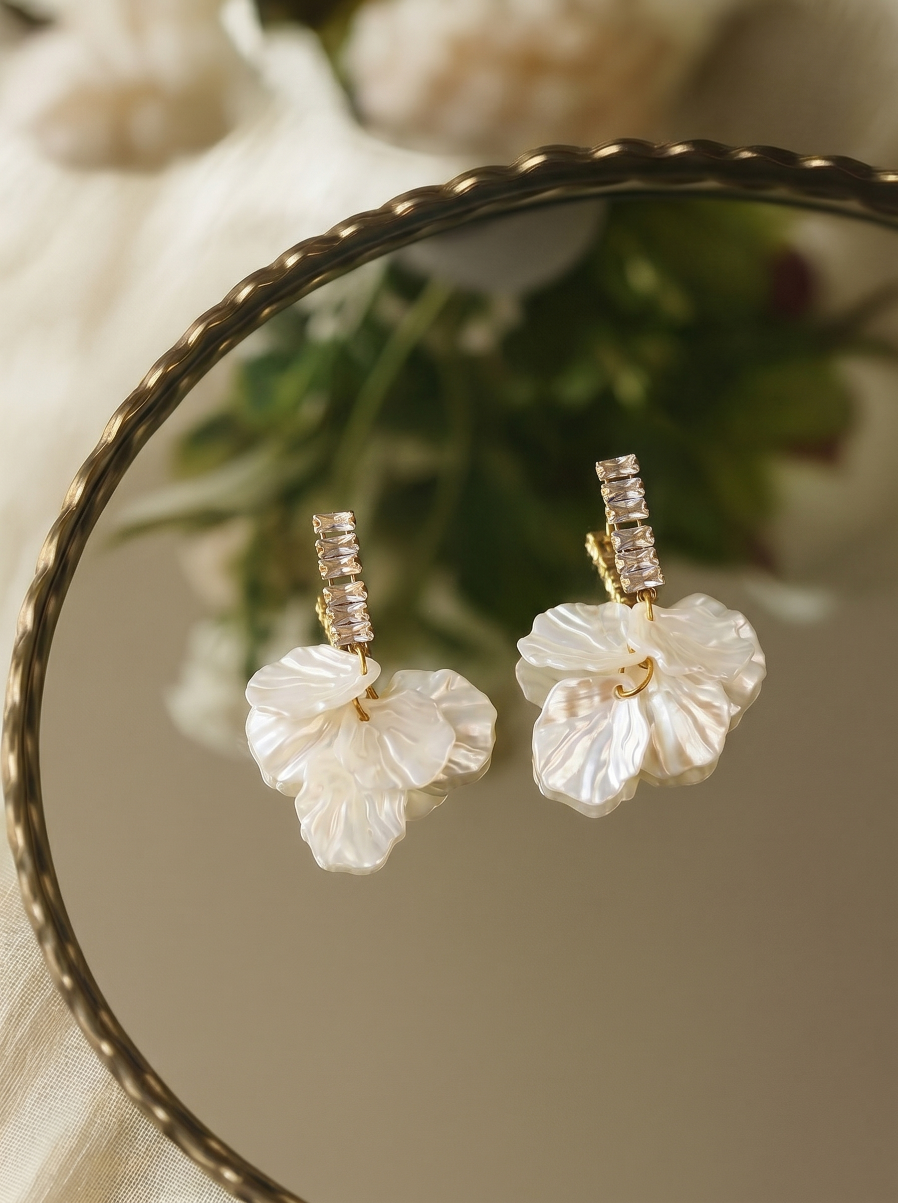 Modern Pearl Petal Statement Drop Earrings