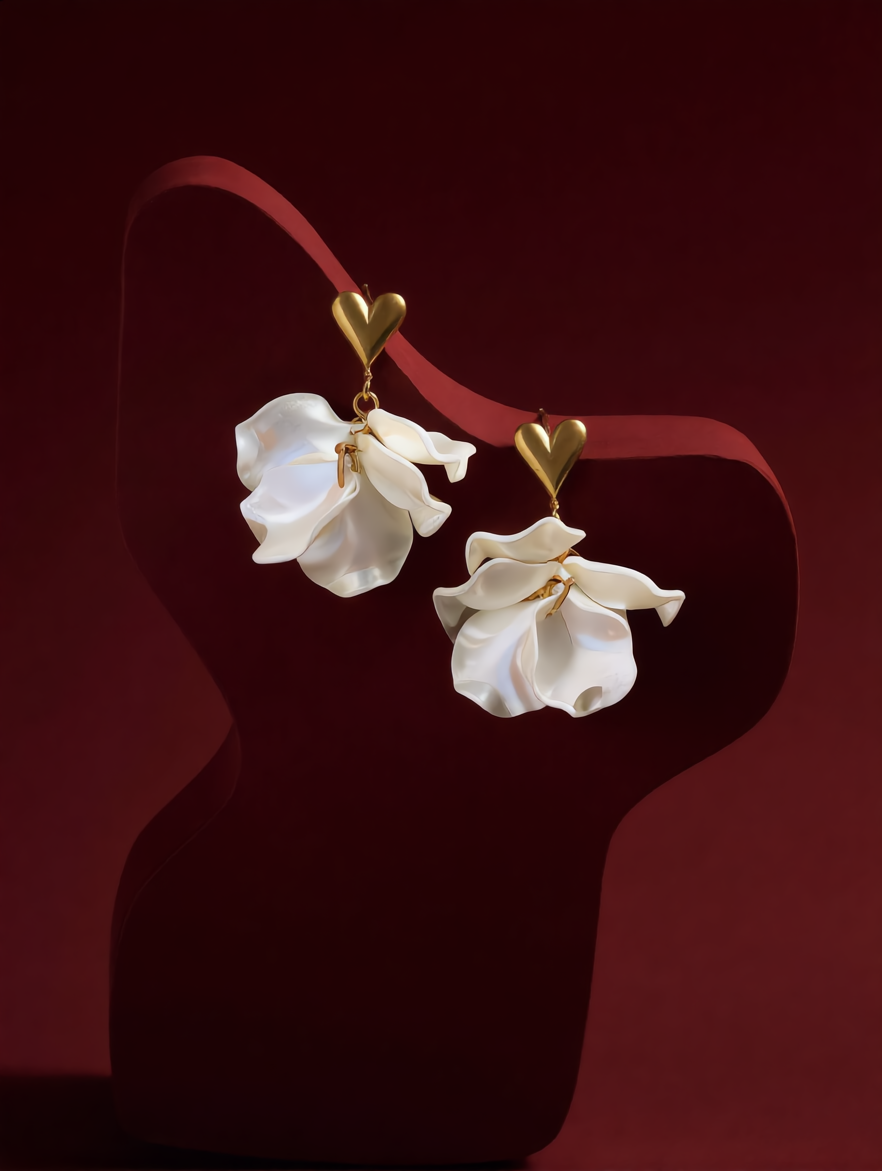 Heart Petal Drop Gold Earrings