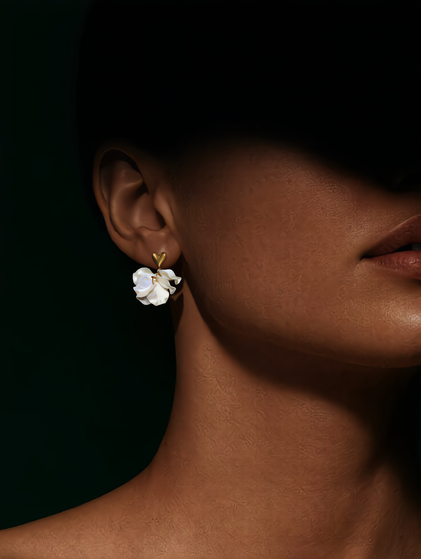 Heart Petal Drop Gold Earrings