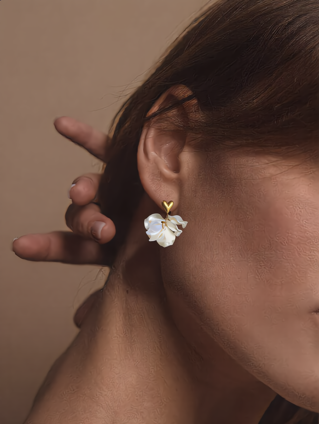 Heart Petal Drop Gold Earrings