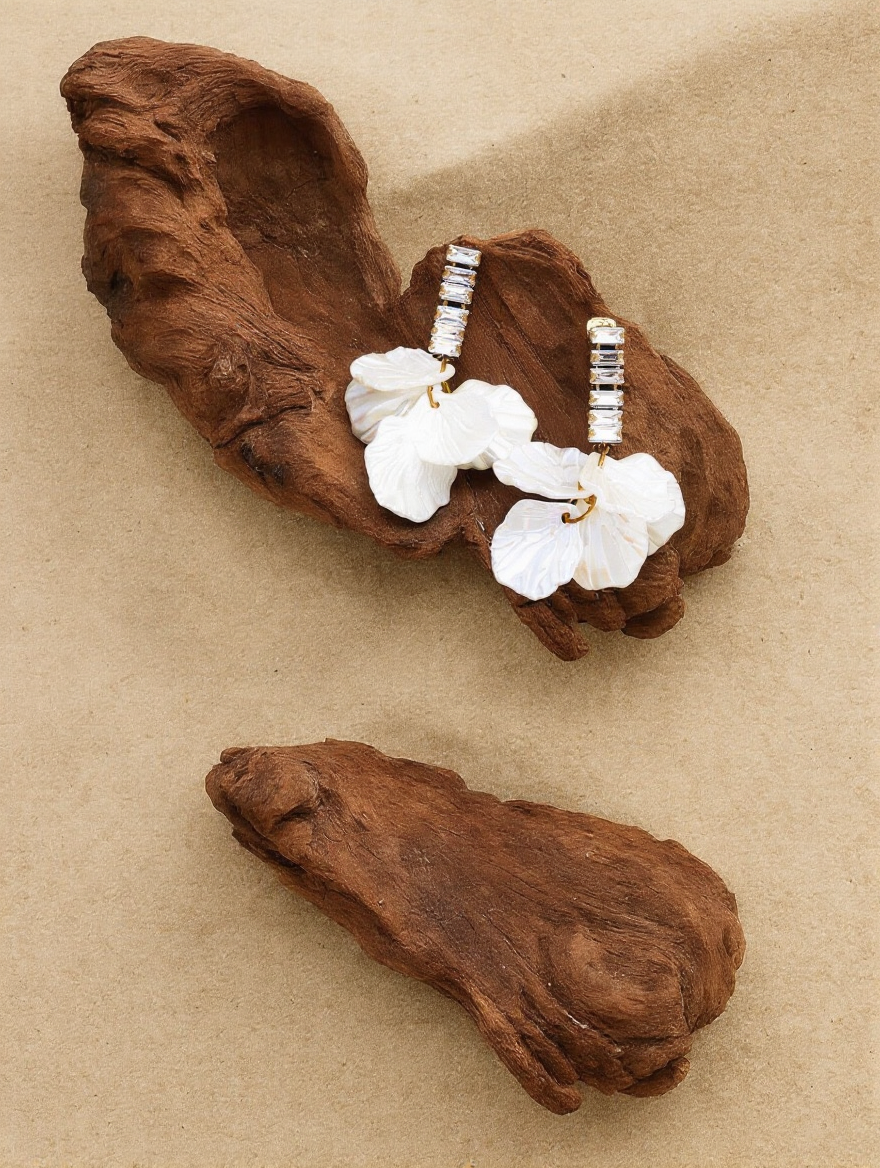 Modern Pearl Petal Statement Drop Earrings