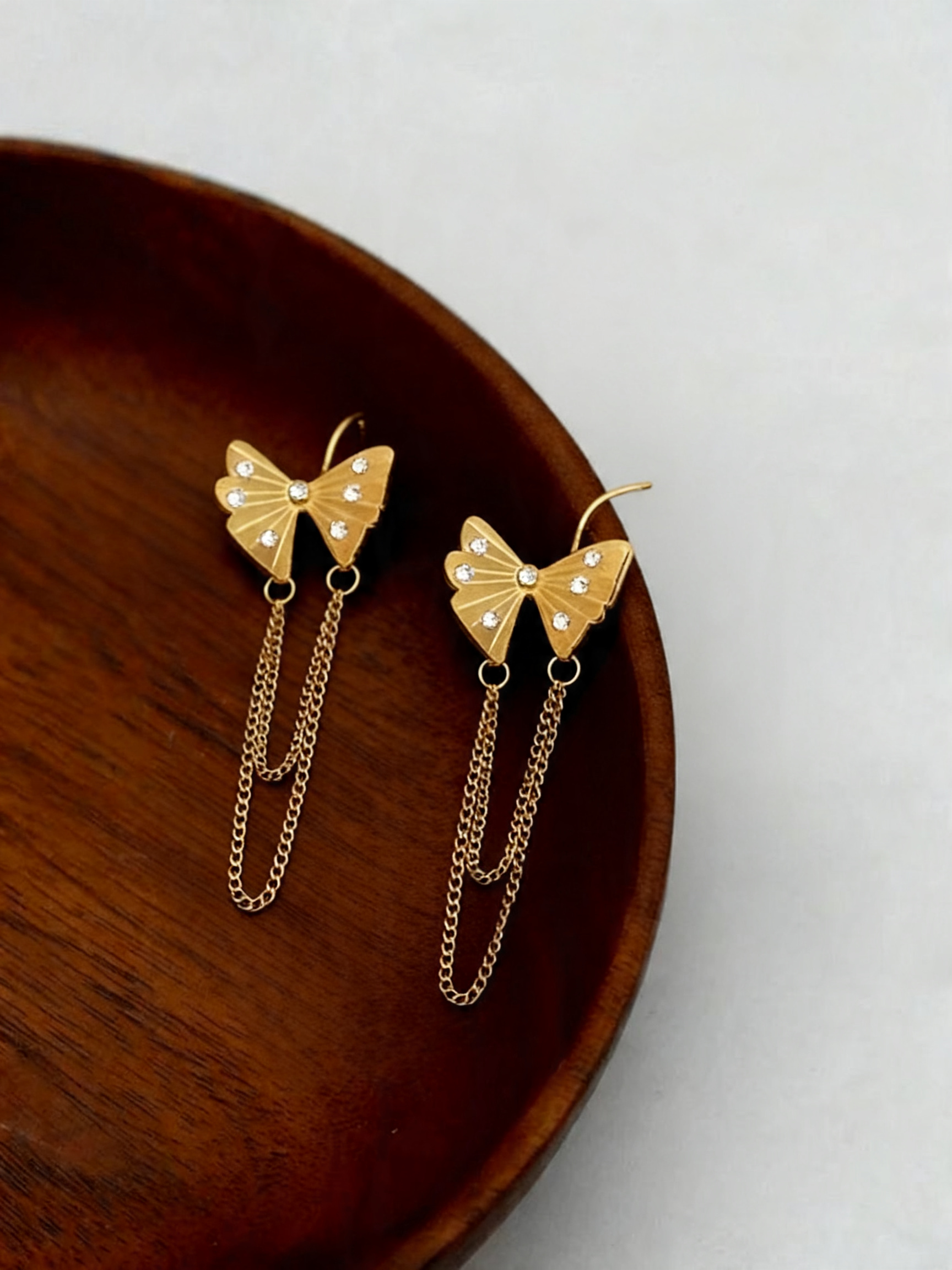 Butterfly Chain Dangler Gold Earrings