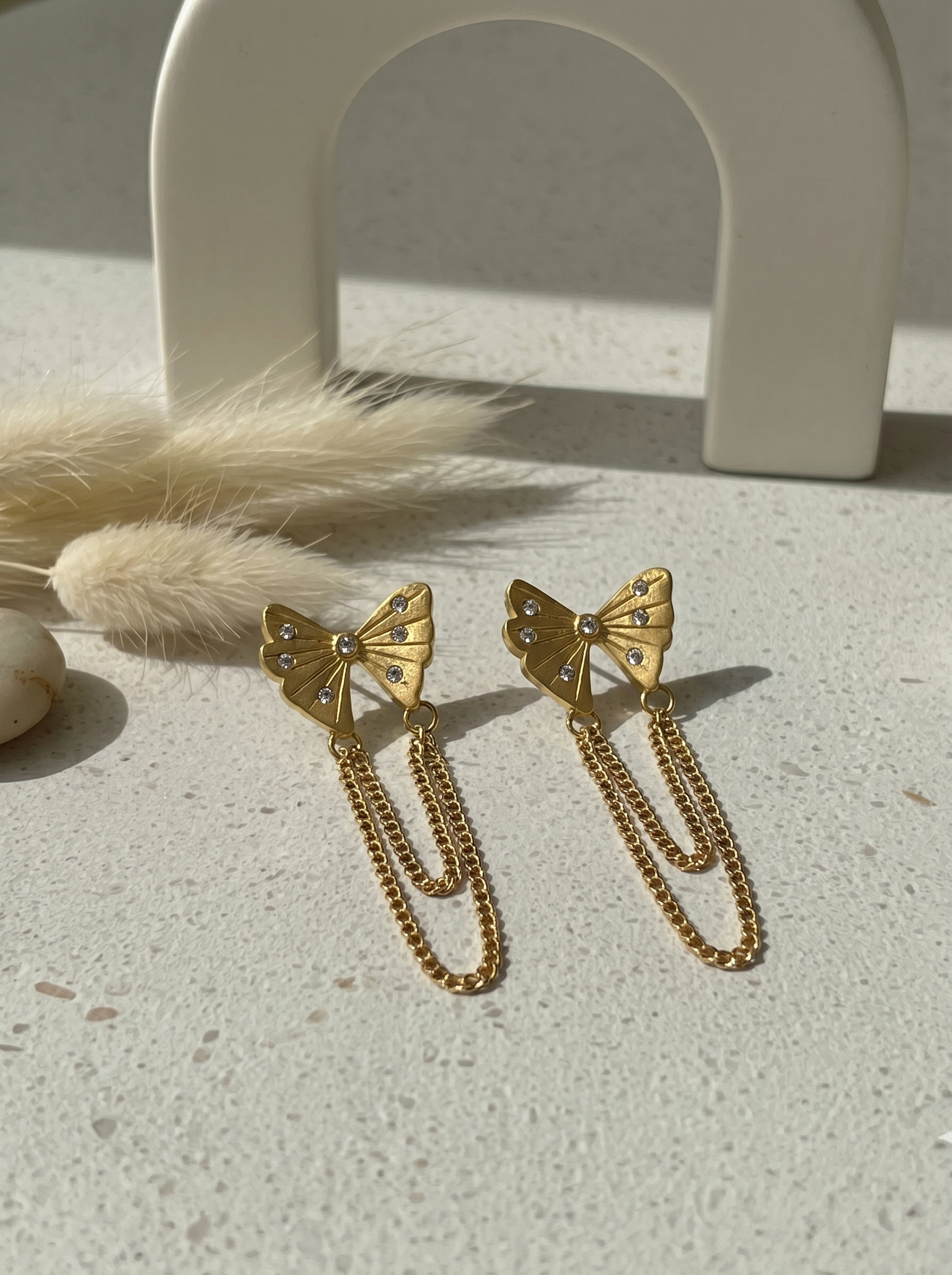 Butterfly Chain Dangler Gold Earrings
