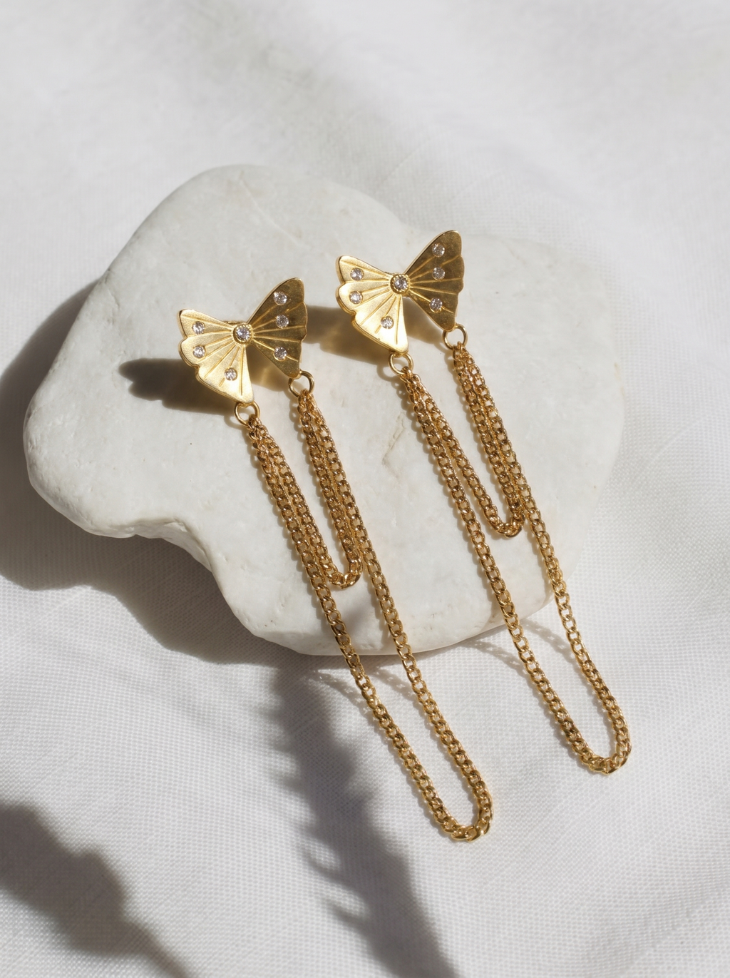 Butterfly Chain Dangler Gold Earrings