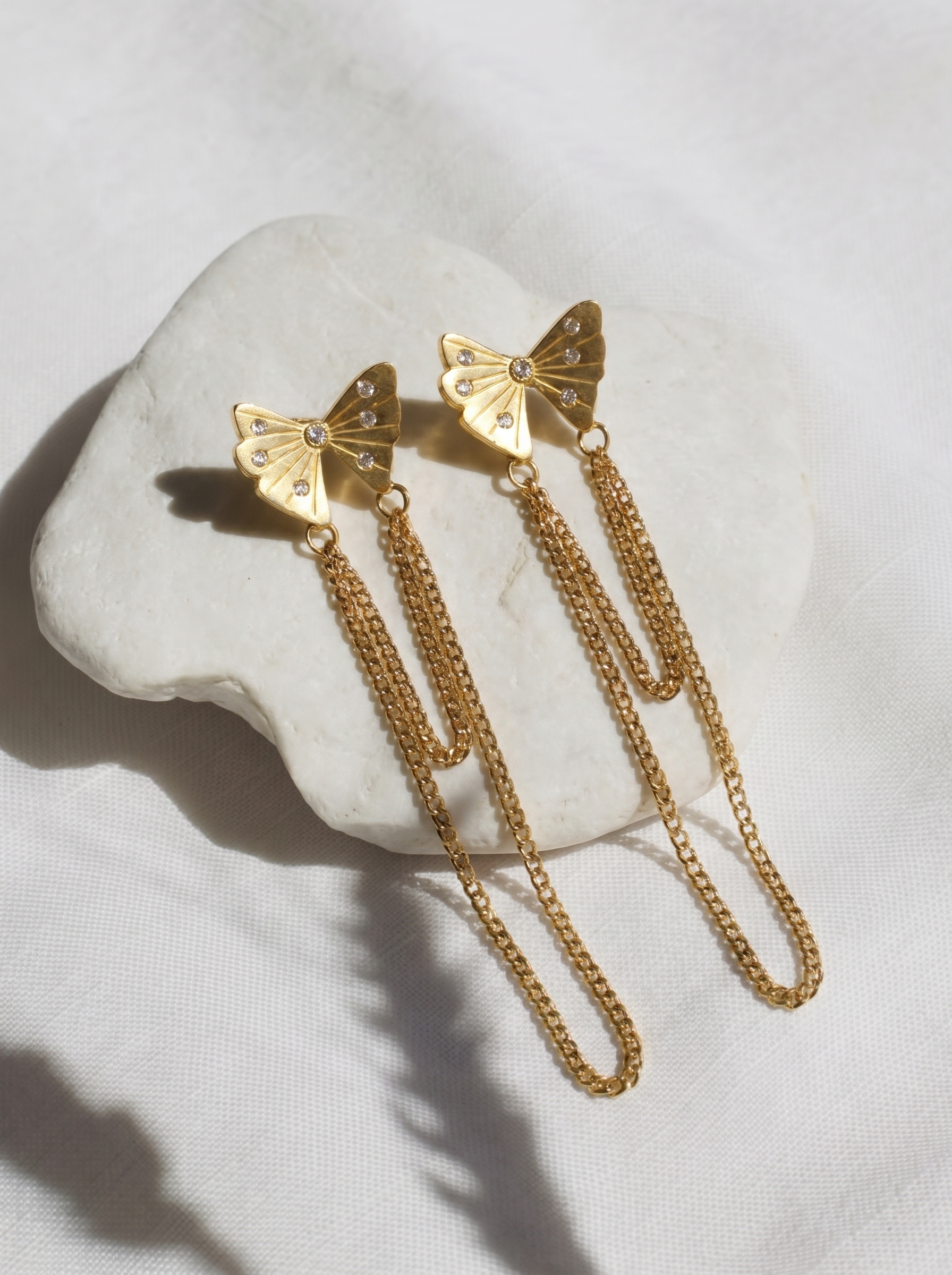 Butterfly Chain Dangler Gold Earrings