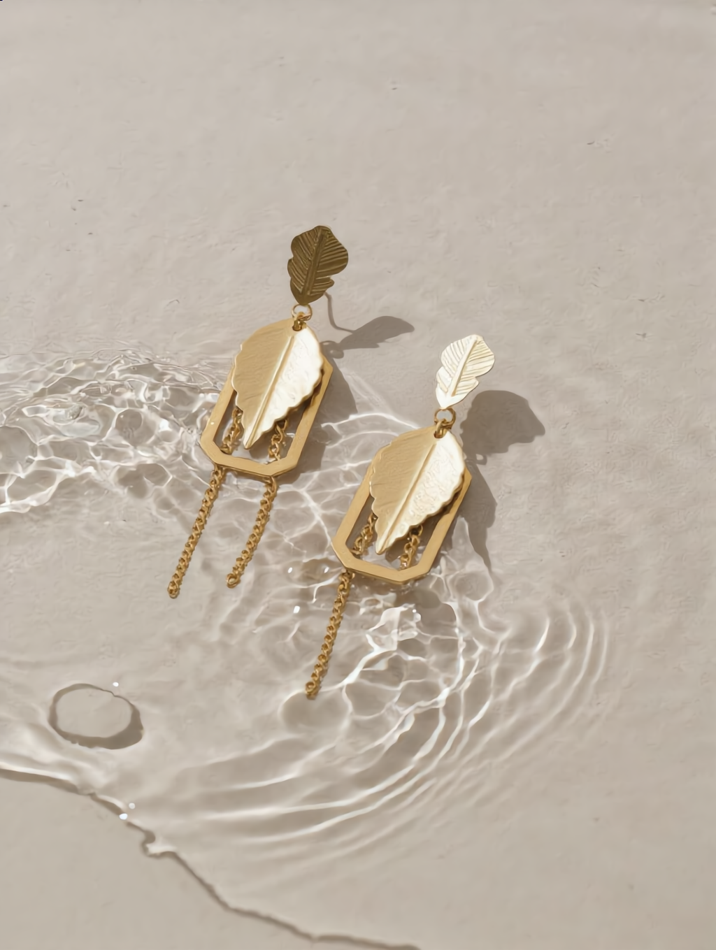 Geometric Leaf Chain Dangler Gold Earrings
