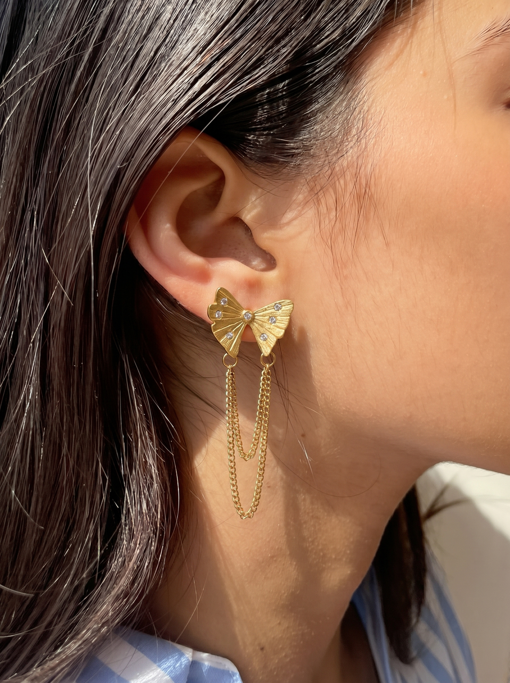 Butterfly Chain Dangler Gold Earrings