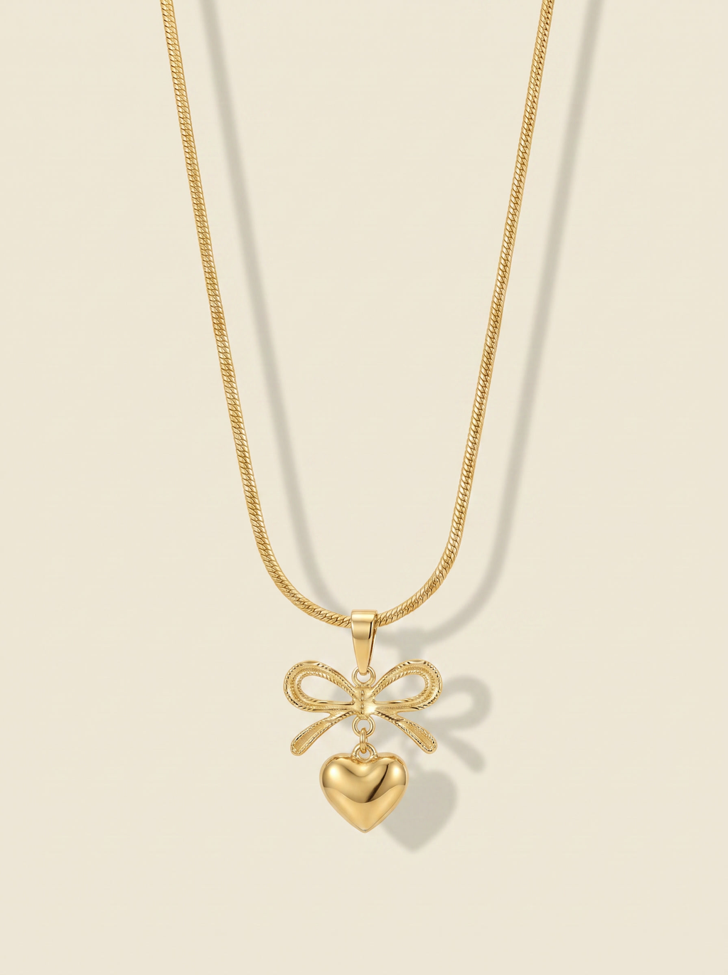 Elegant Bow Heart 18K Gold Plated Necklace