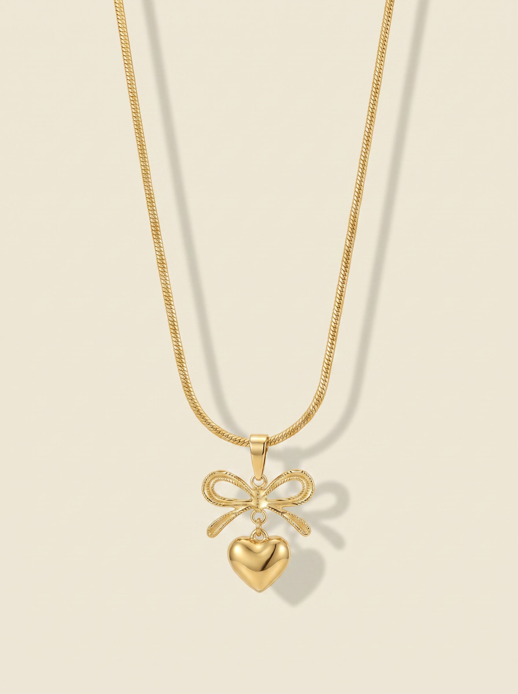 Elegant Bow Heart 18K Gold Plated Necklace