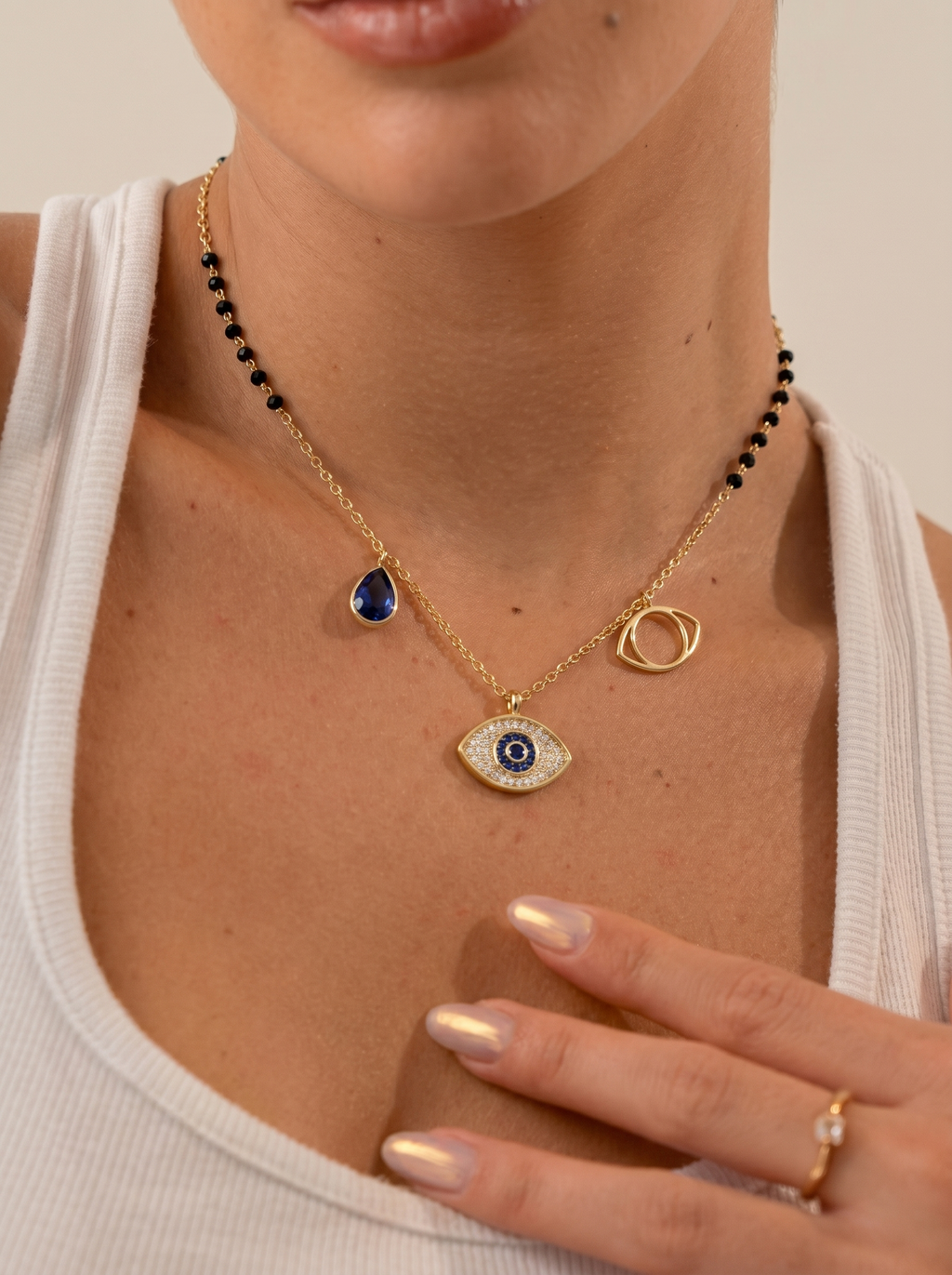 Evil Eye Blue Stone Gold Necklace