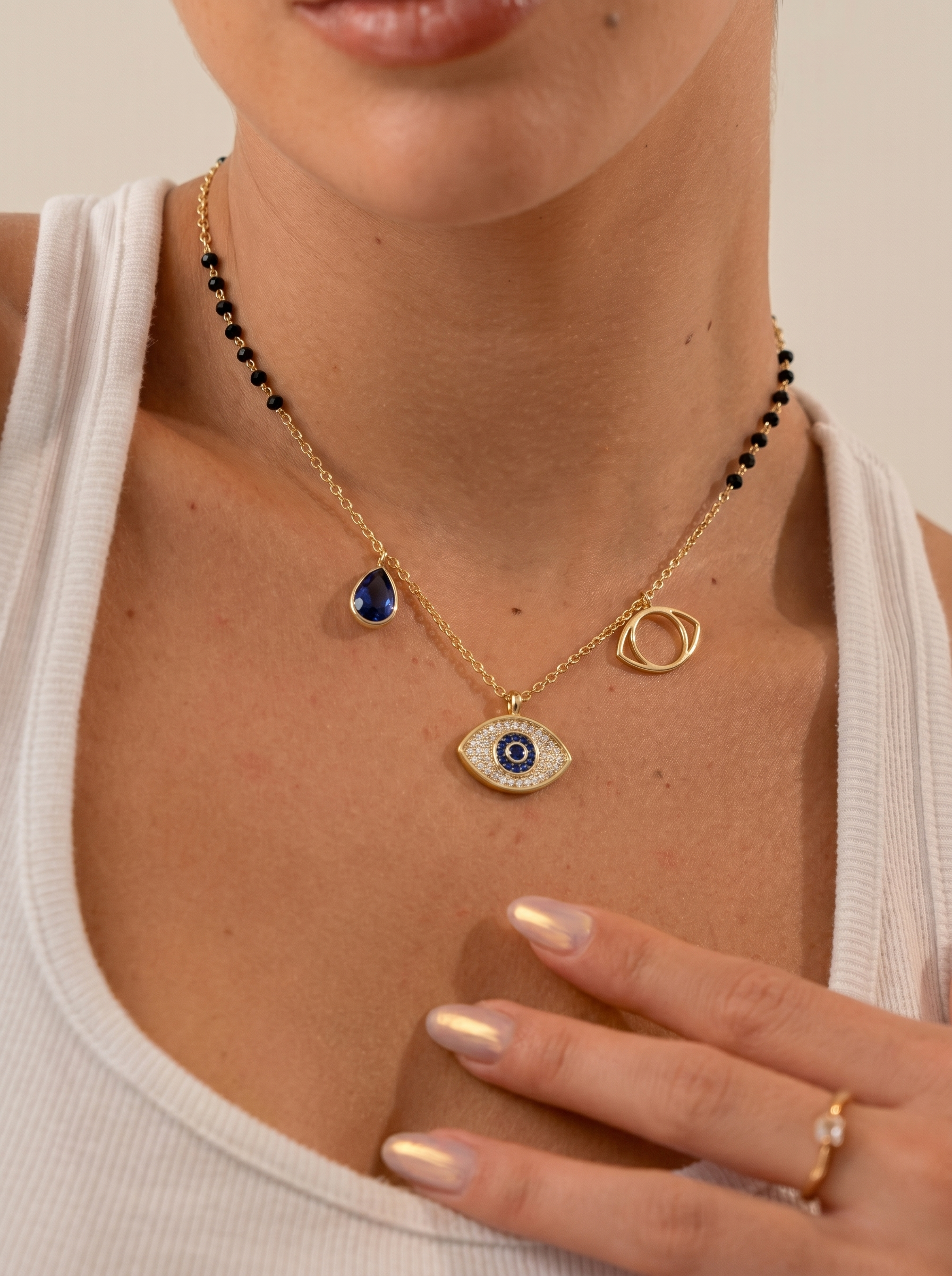 Evil Eye Blue Stone Gold Necklace