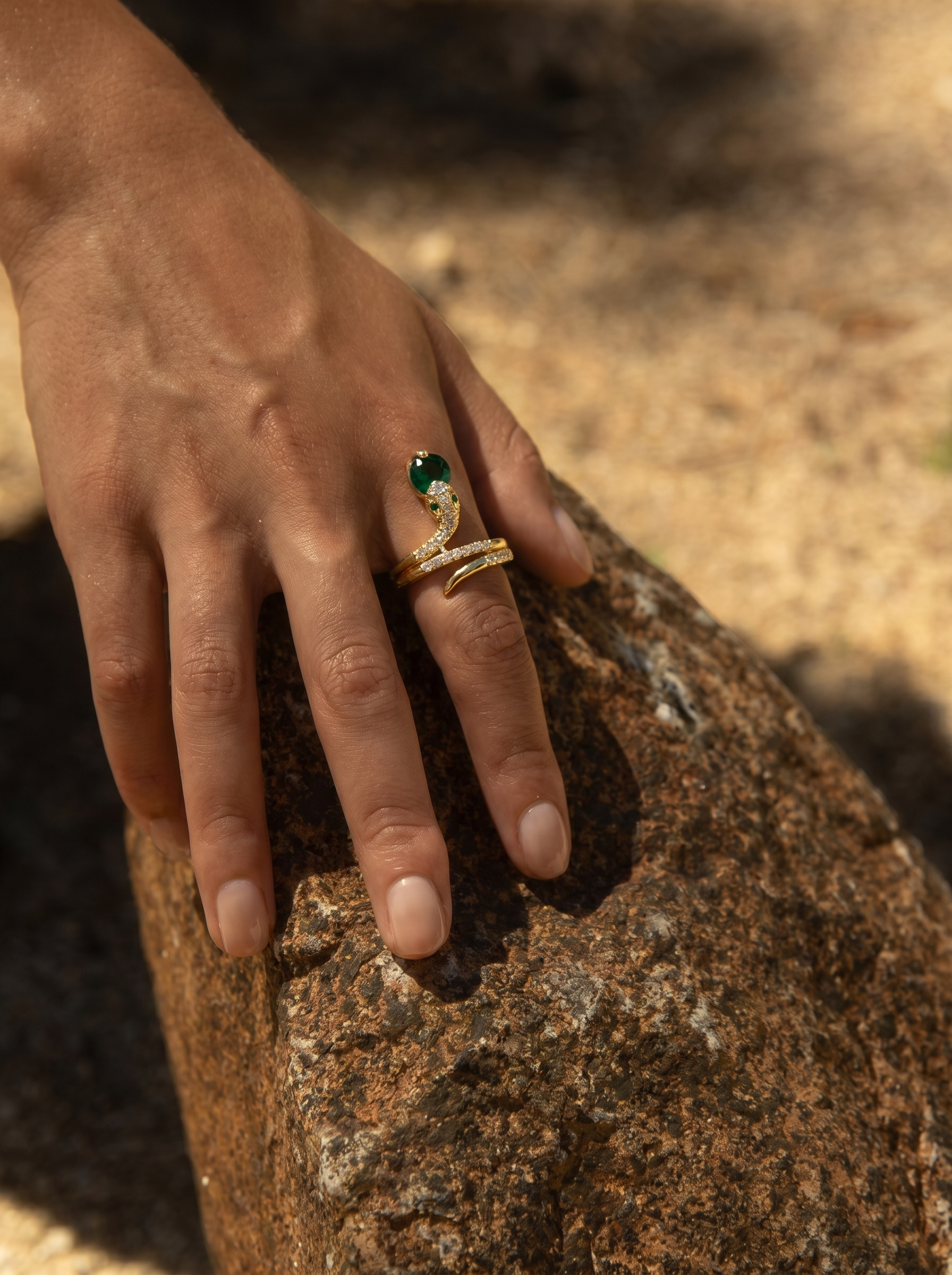 Green Stone Snake Coil Ring