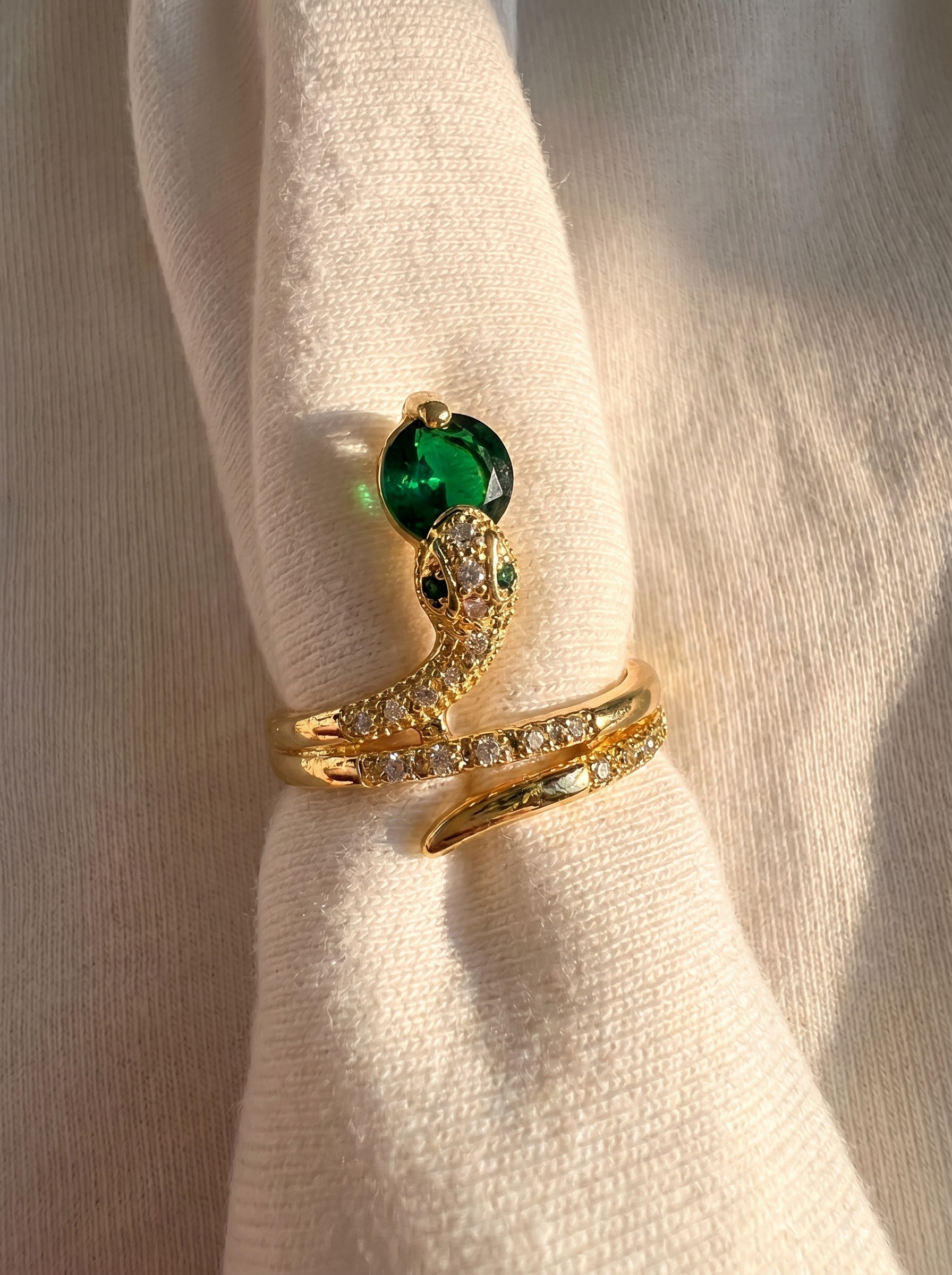 Green Stone Snake Coil Ring
