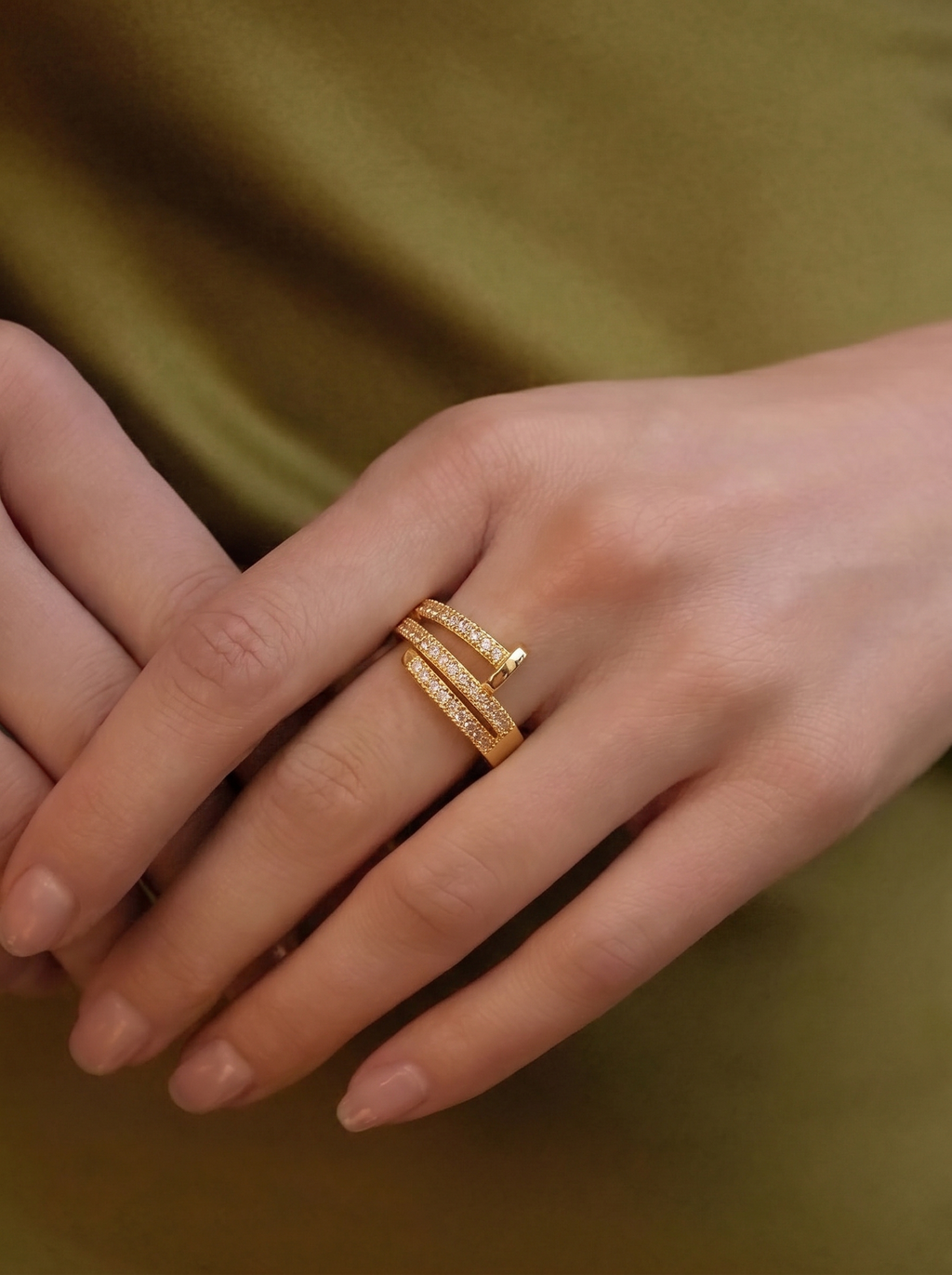 Triple Row Crystal Wrap Ring
