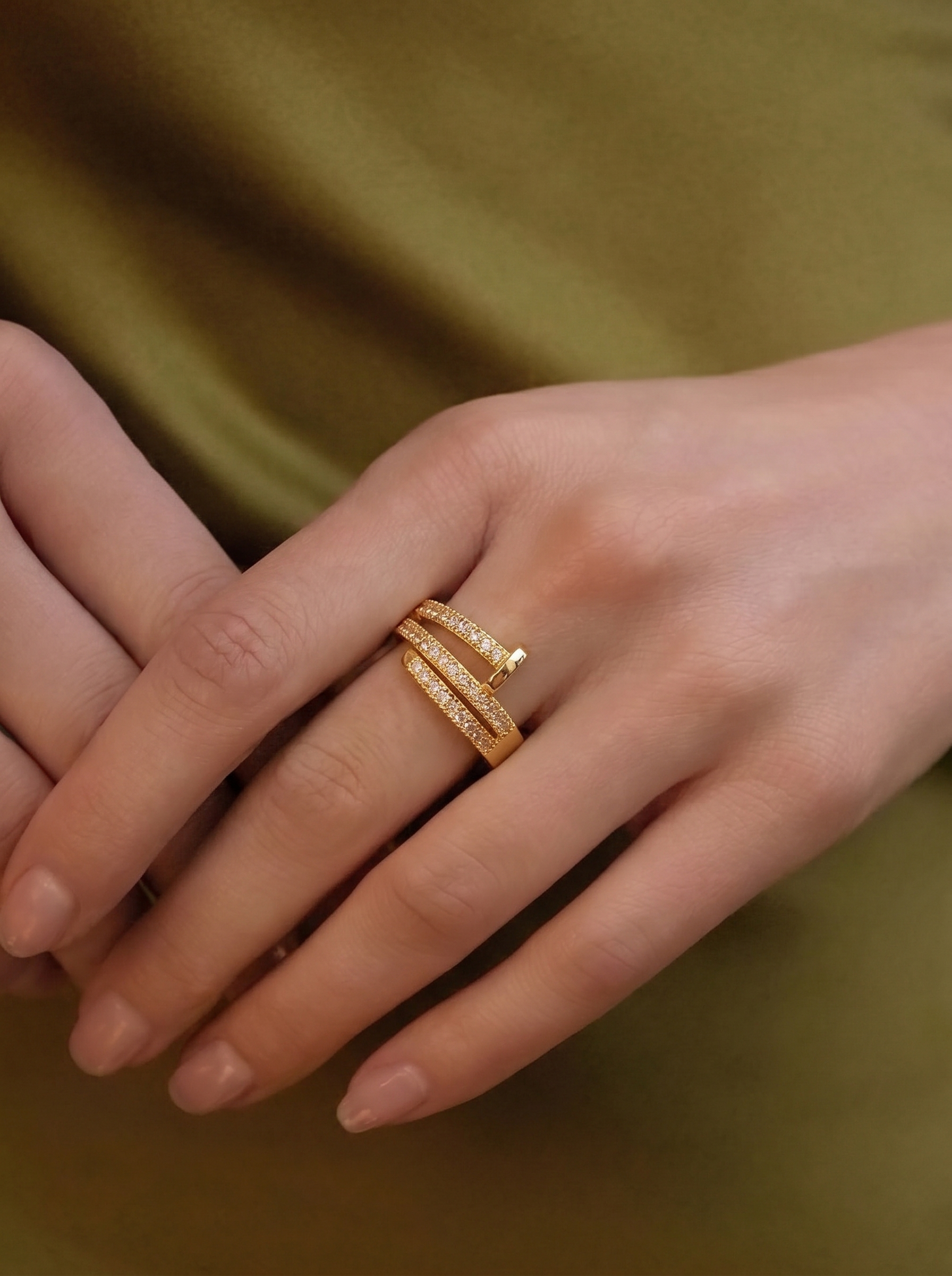 Triple Row Crystal Wrap Ring
