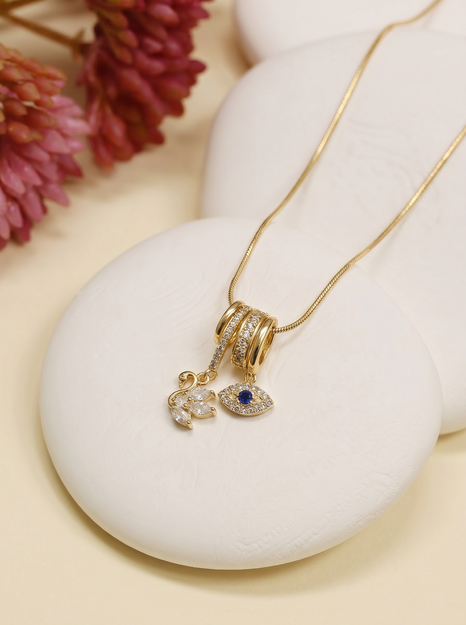 Evil Eye Swan Charm Pendant Necklace