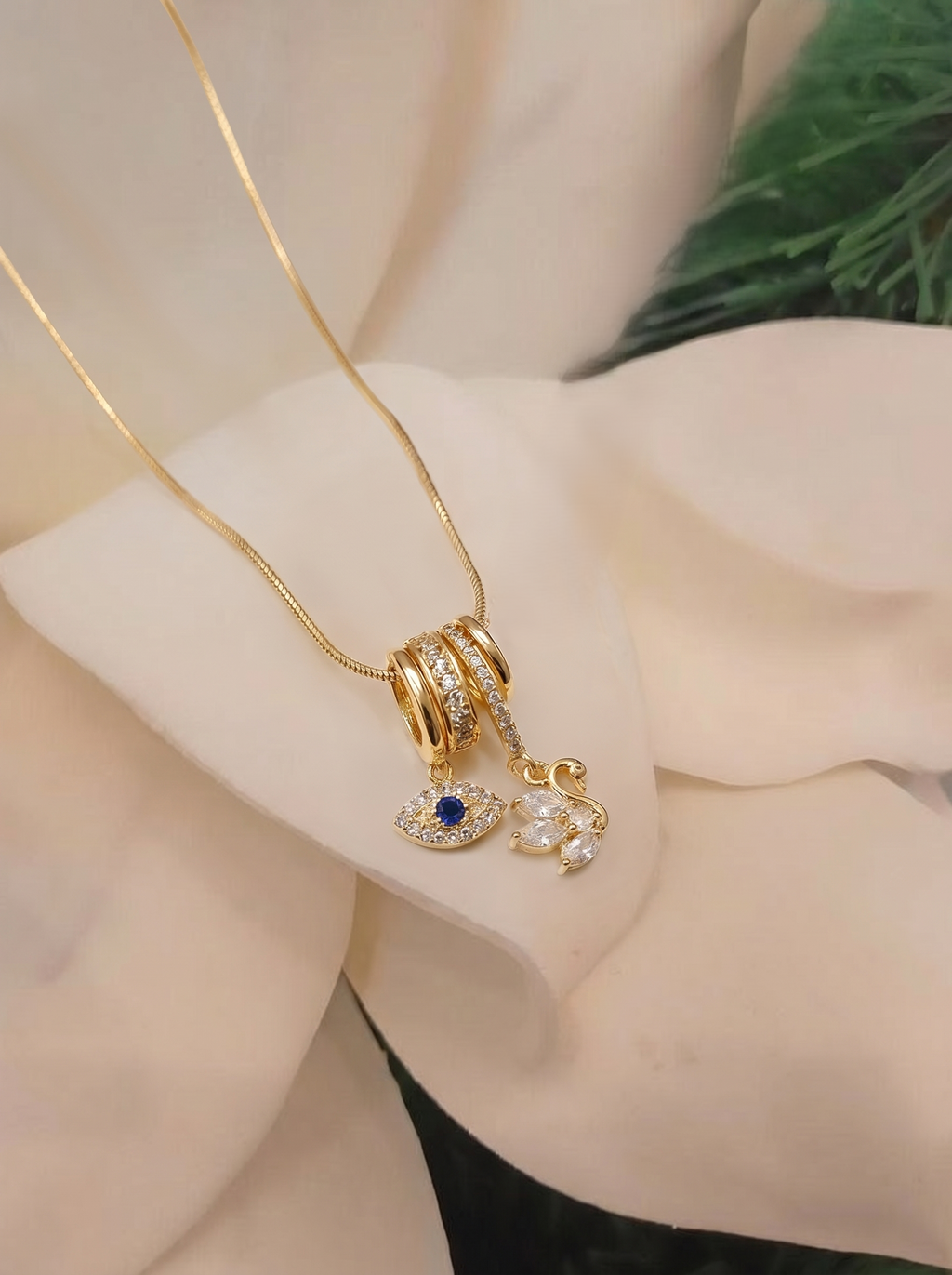 Evil Eye Swan Charm Pendant Necklace