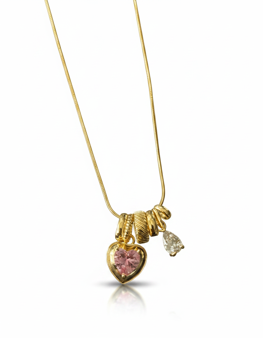 Pink Heart Charm Pendant Necklace