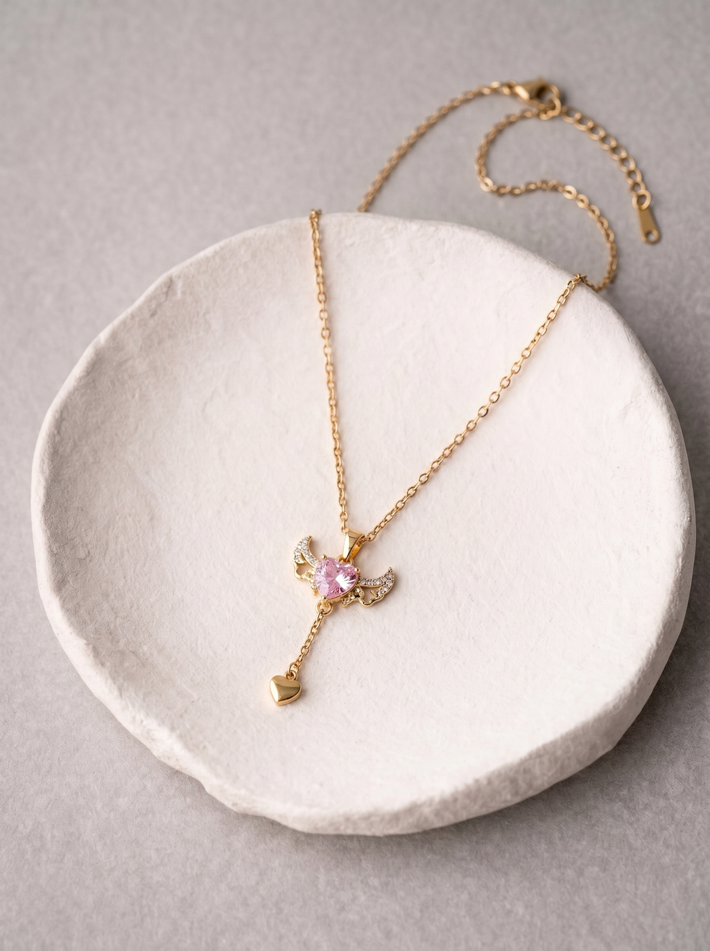 Pink Heart Angel Pendant Necklace