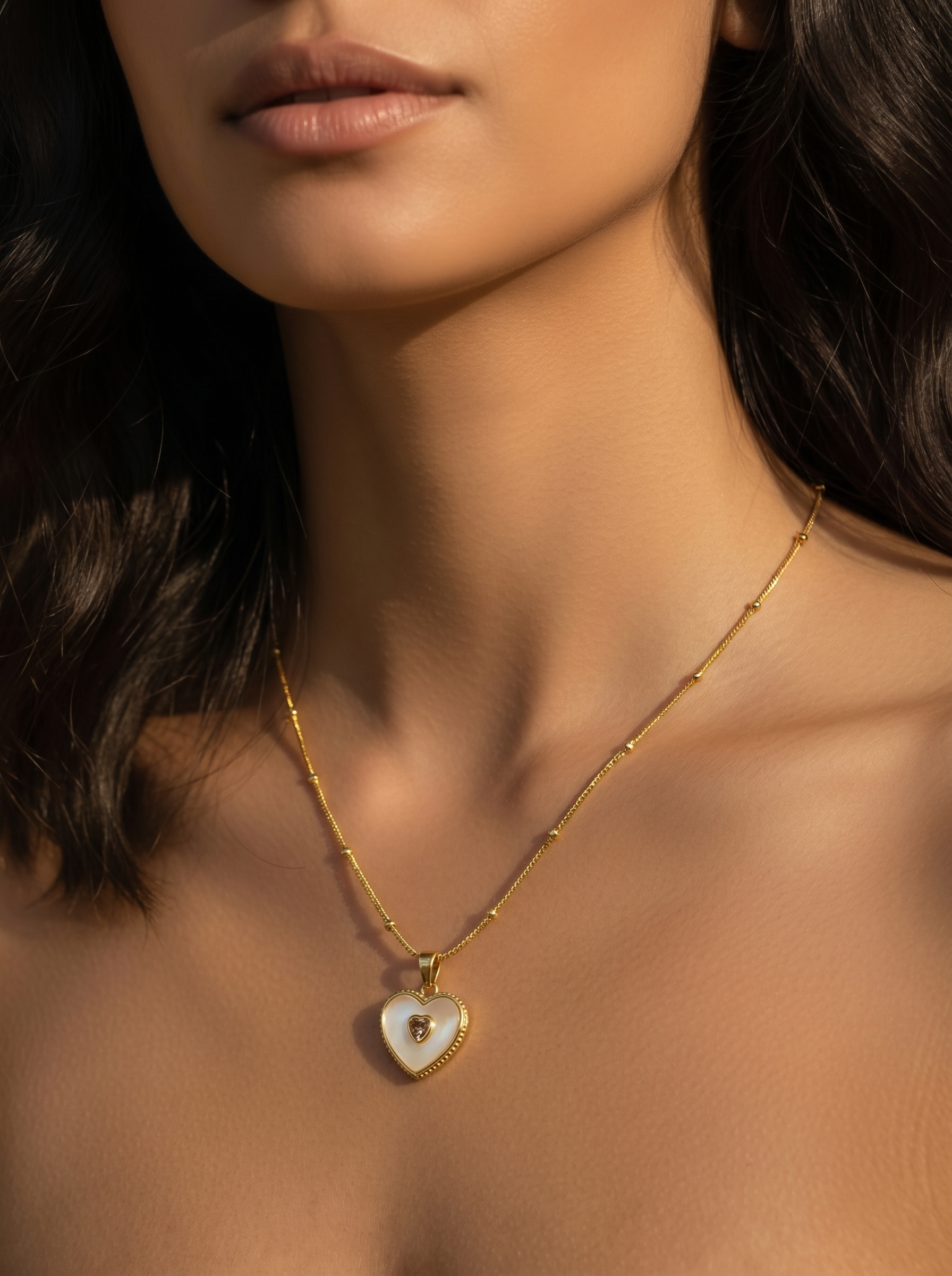 Mother of Pearl Heart Pendant Necklace