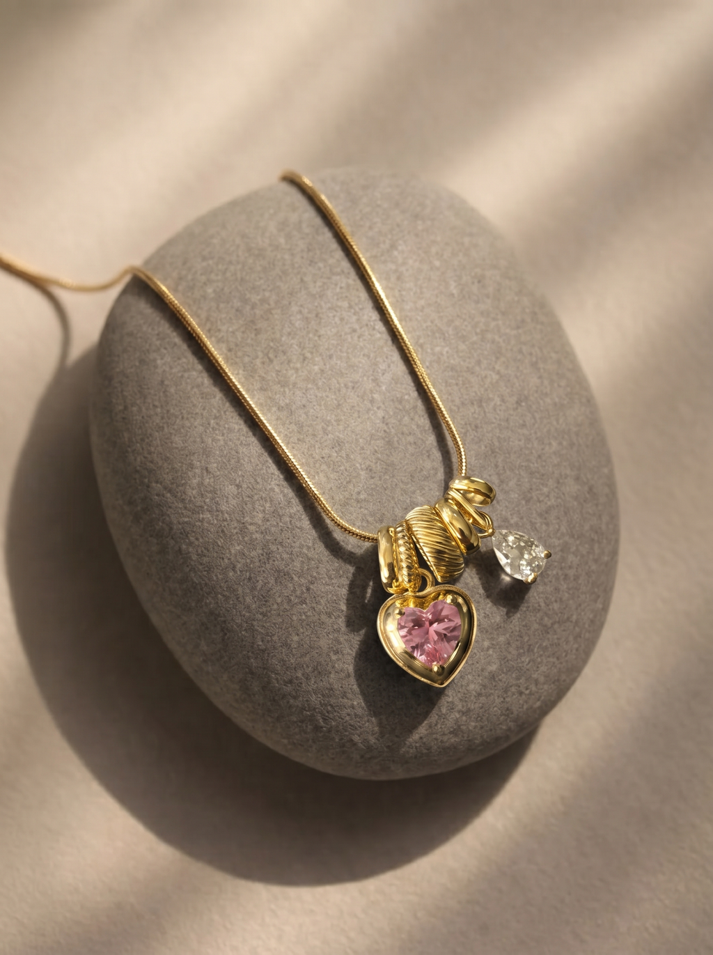 Pink Heart Charm Pendant Necklace