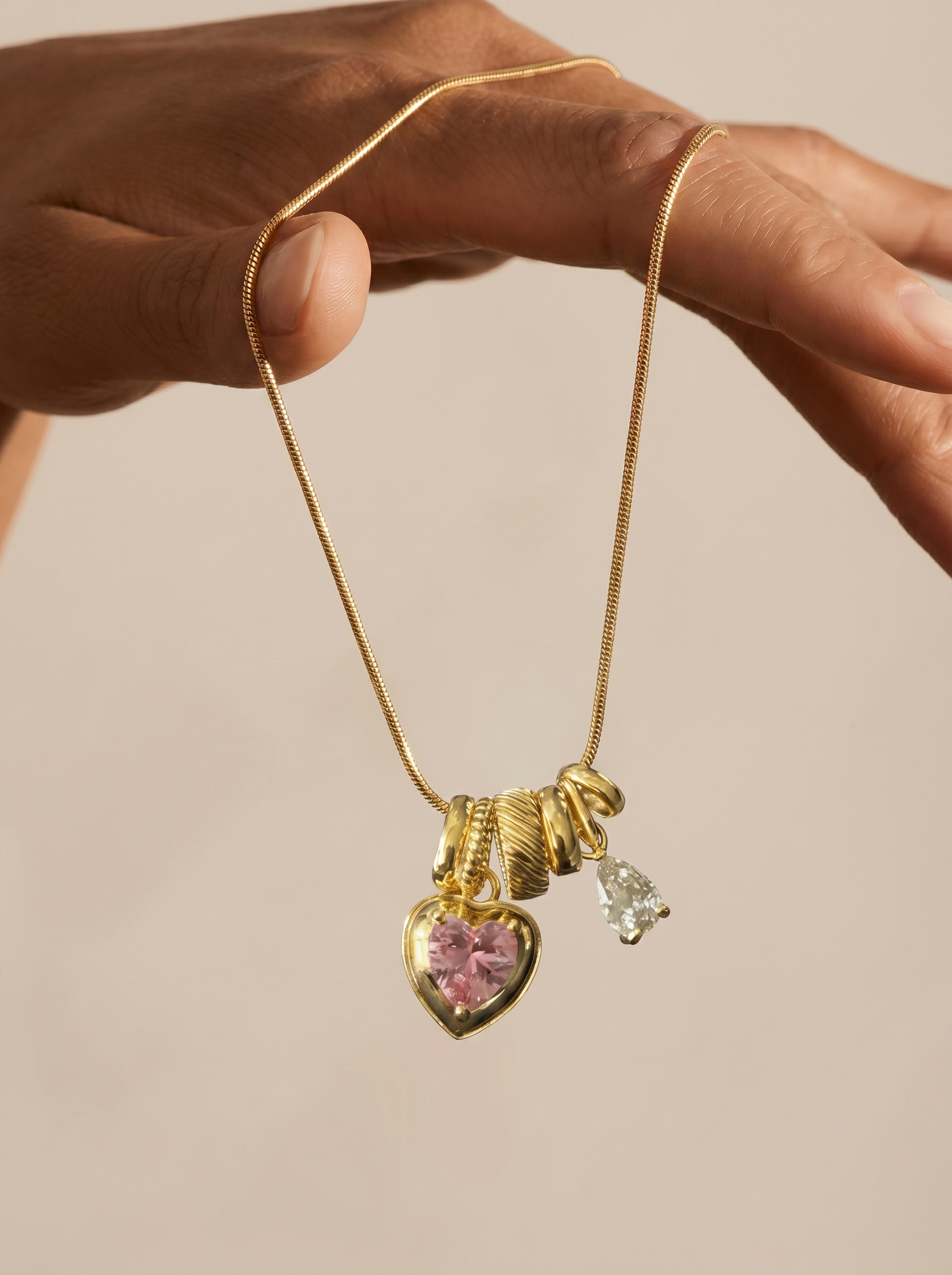 Pink Heart Charm Pendant Necklace