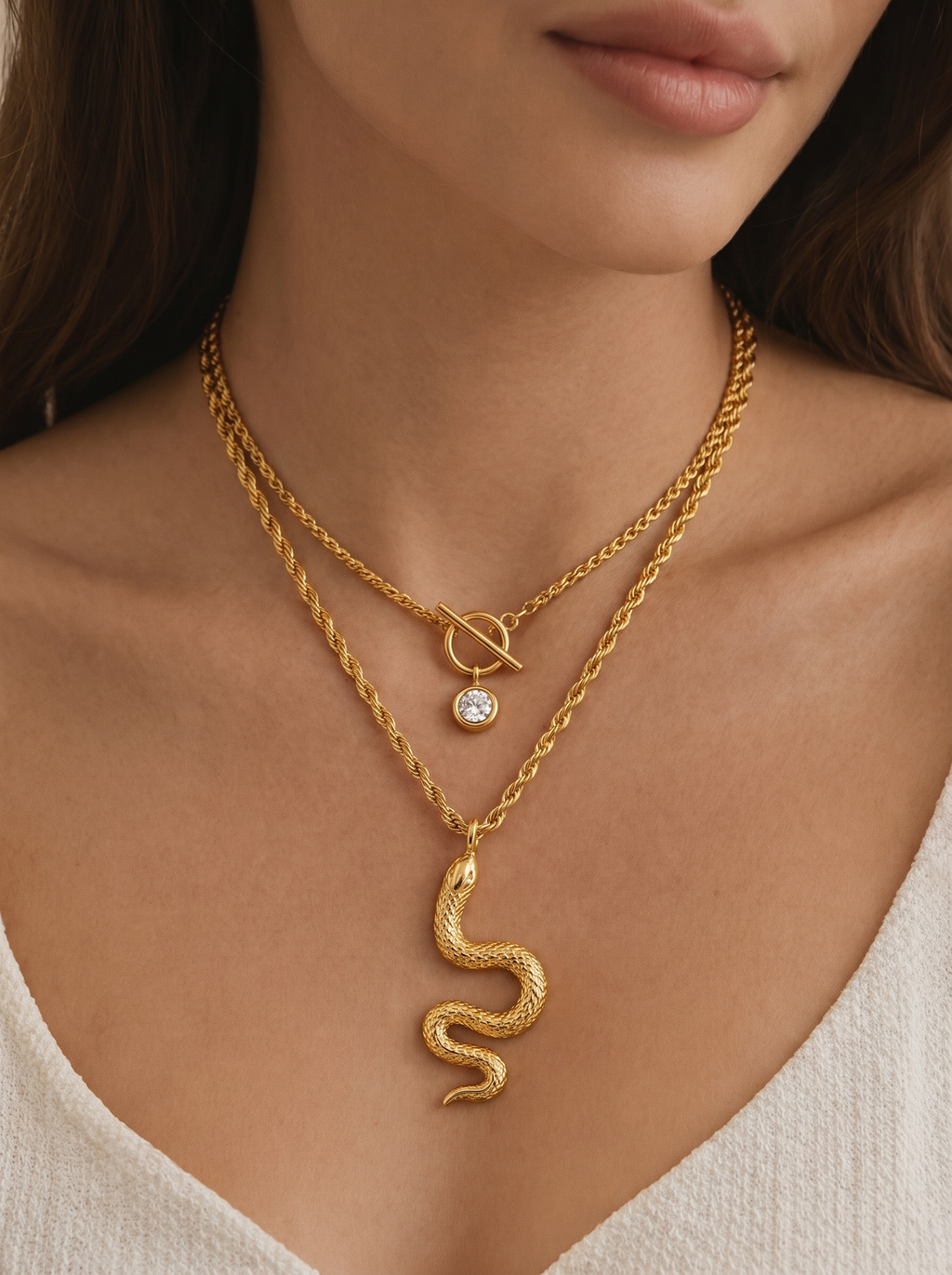 Layered Snake Charm Necklace