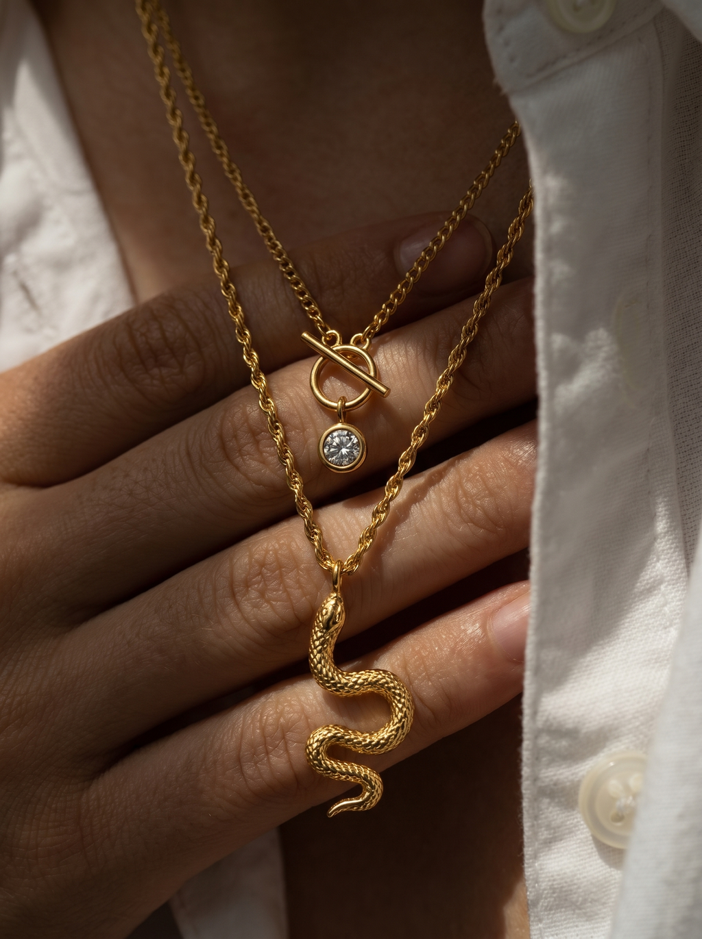 Layered Snake Charm Necklace