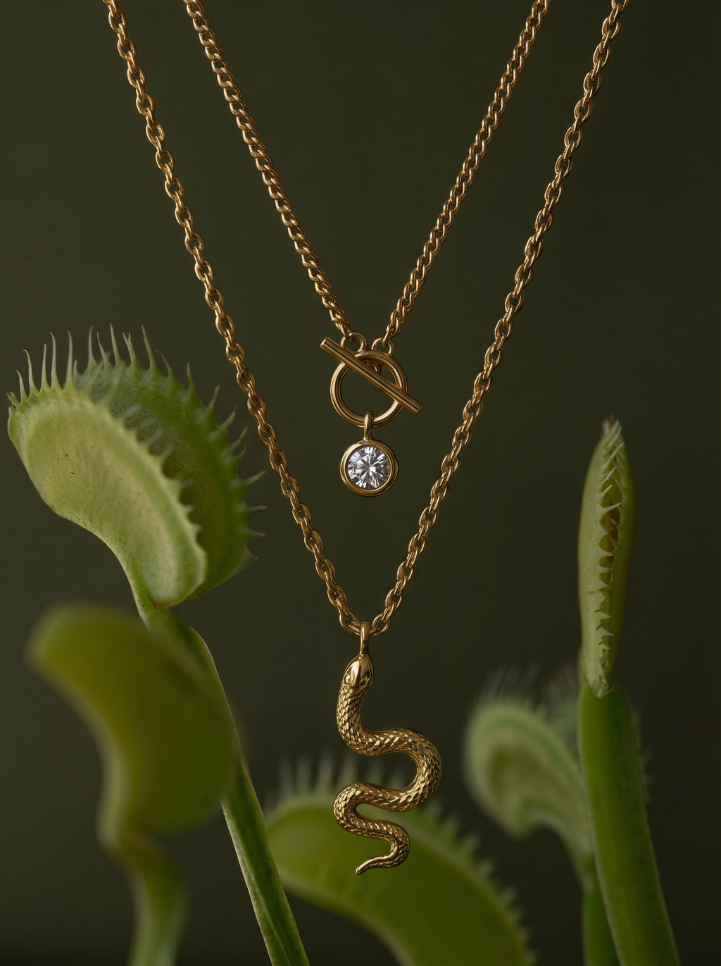 Layered Snake Charm Necklace