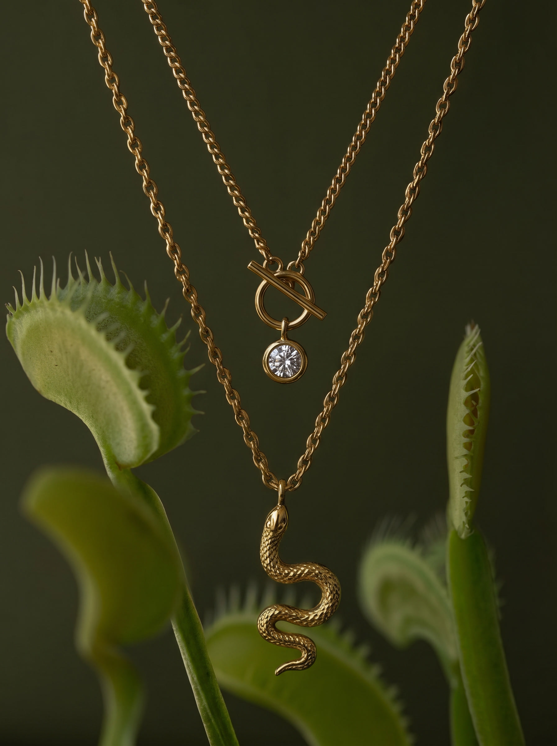 Layered Snake Charm Necklace