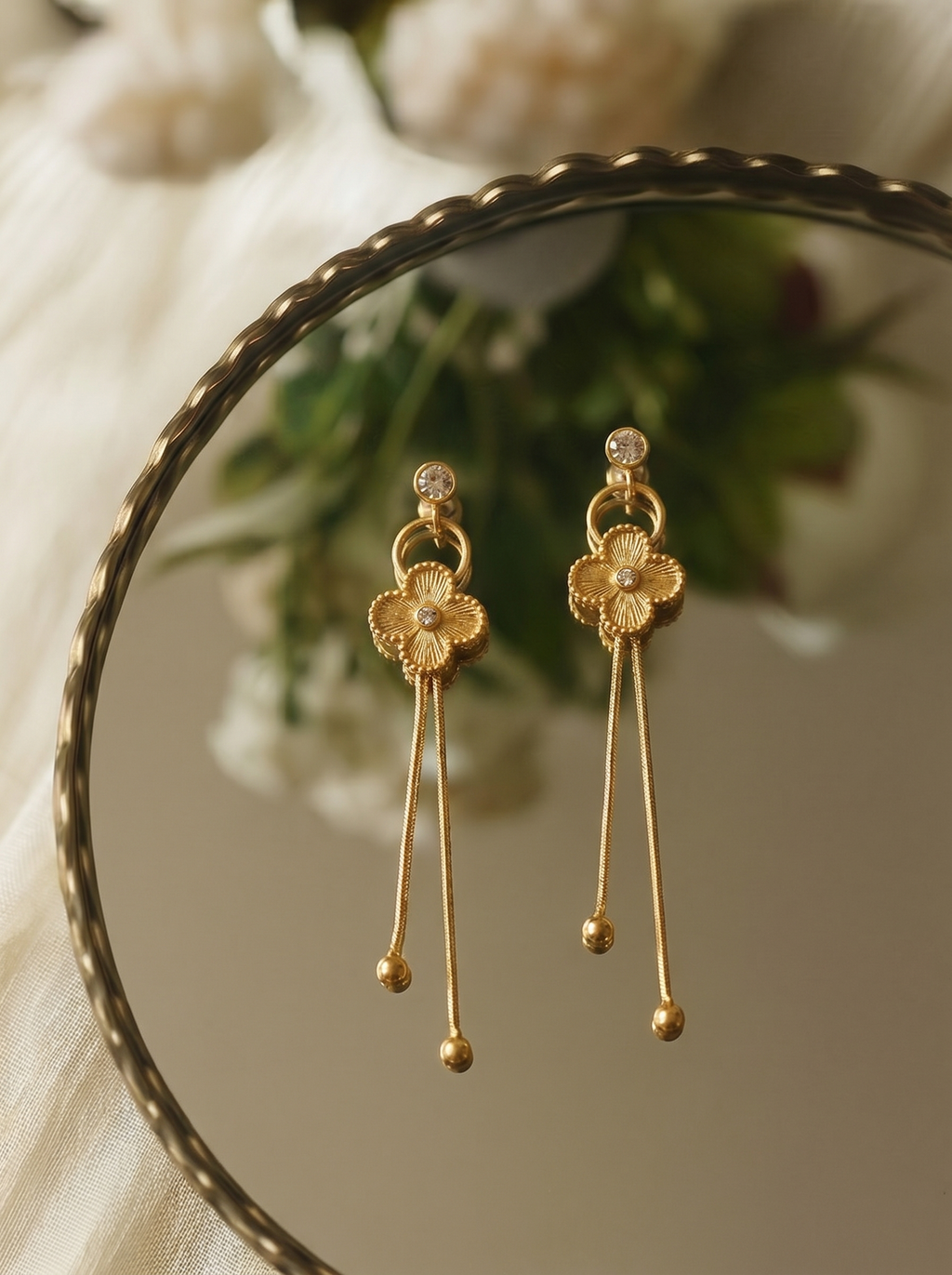 Celeste Clover Tassel Dangler Earrings