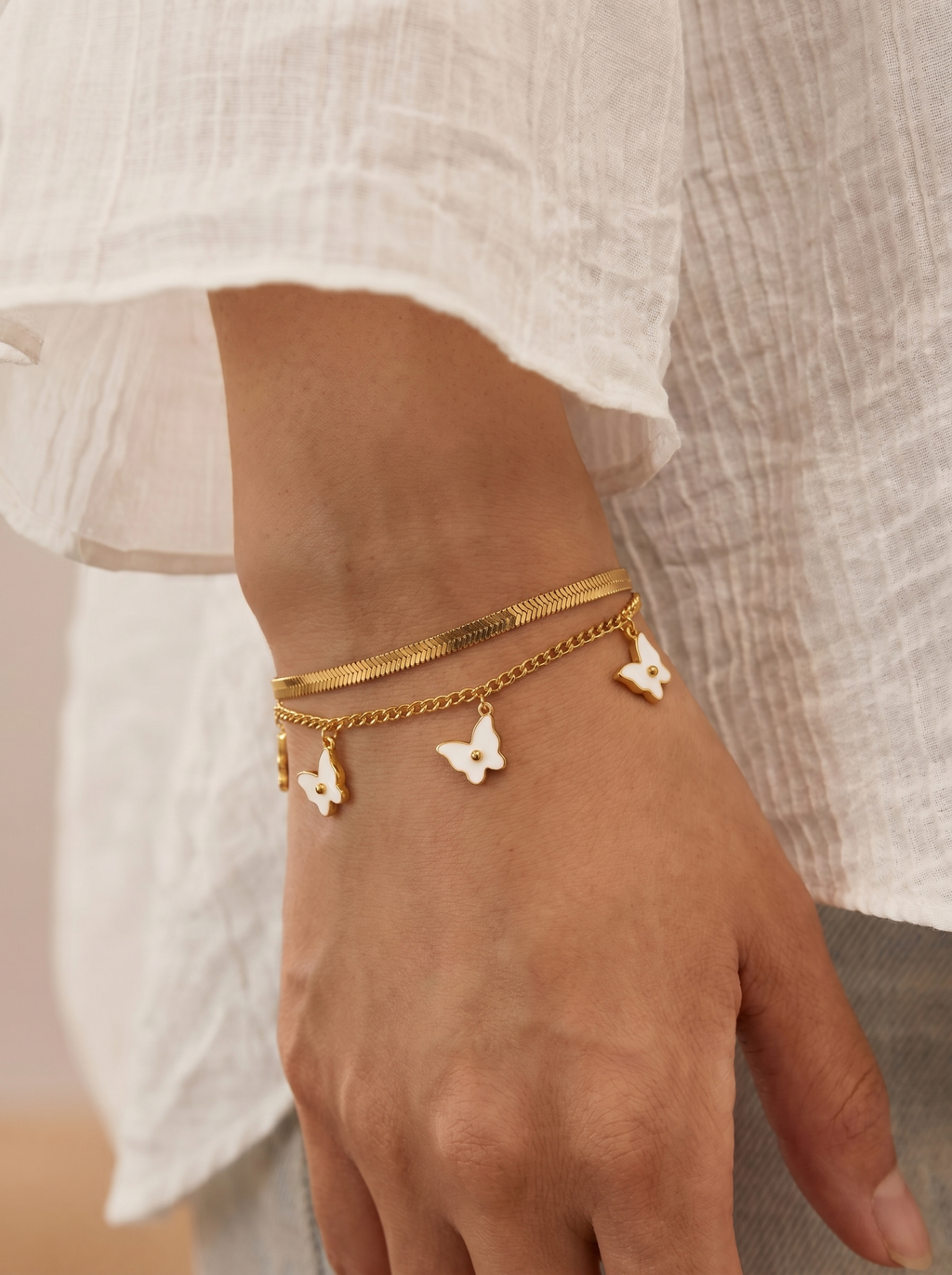 Butterfly Charm Layered Chain Bracelet