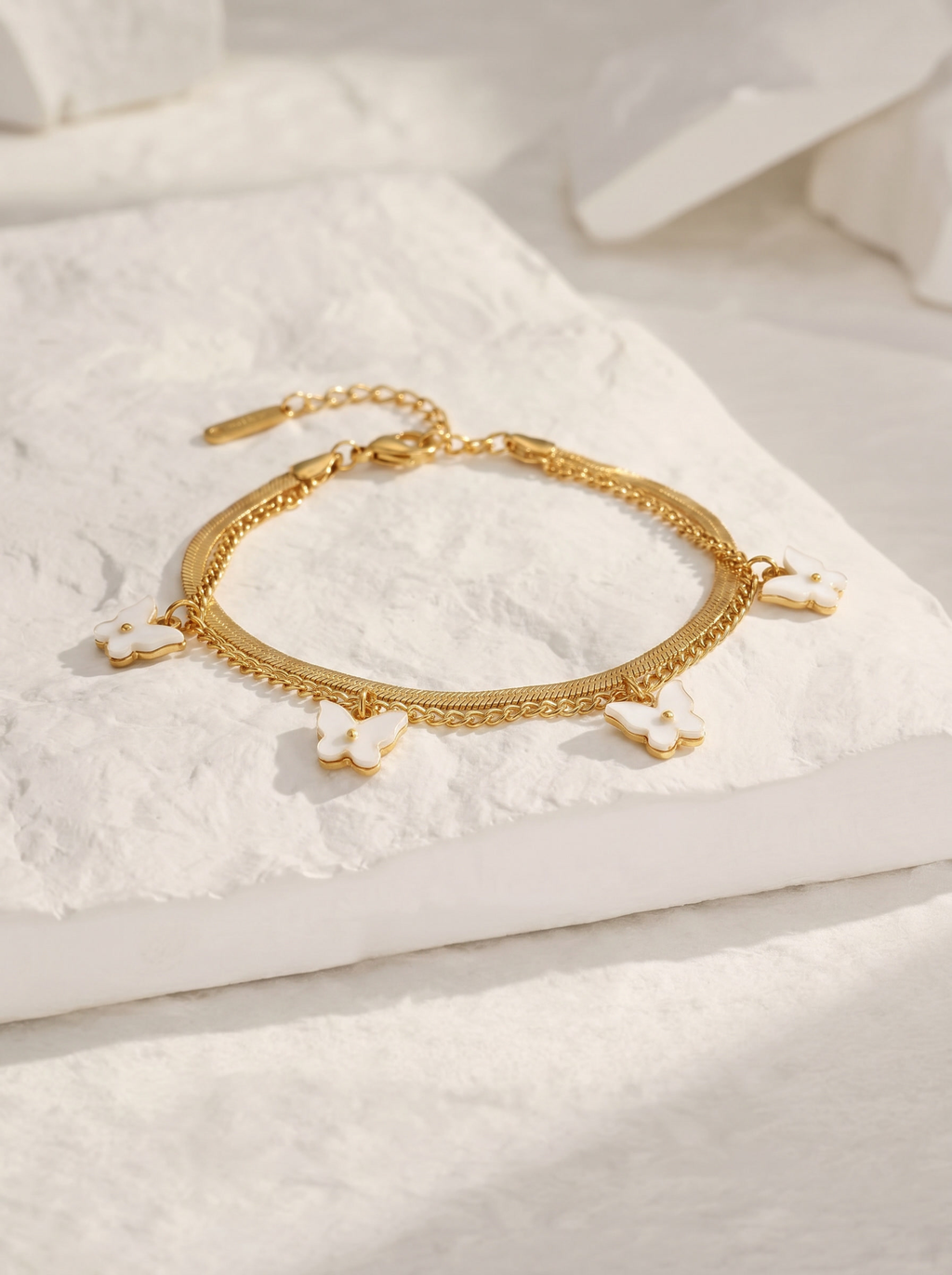 Butterfly Charm Layered Chain Bracelet