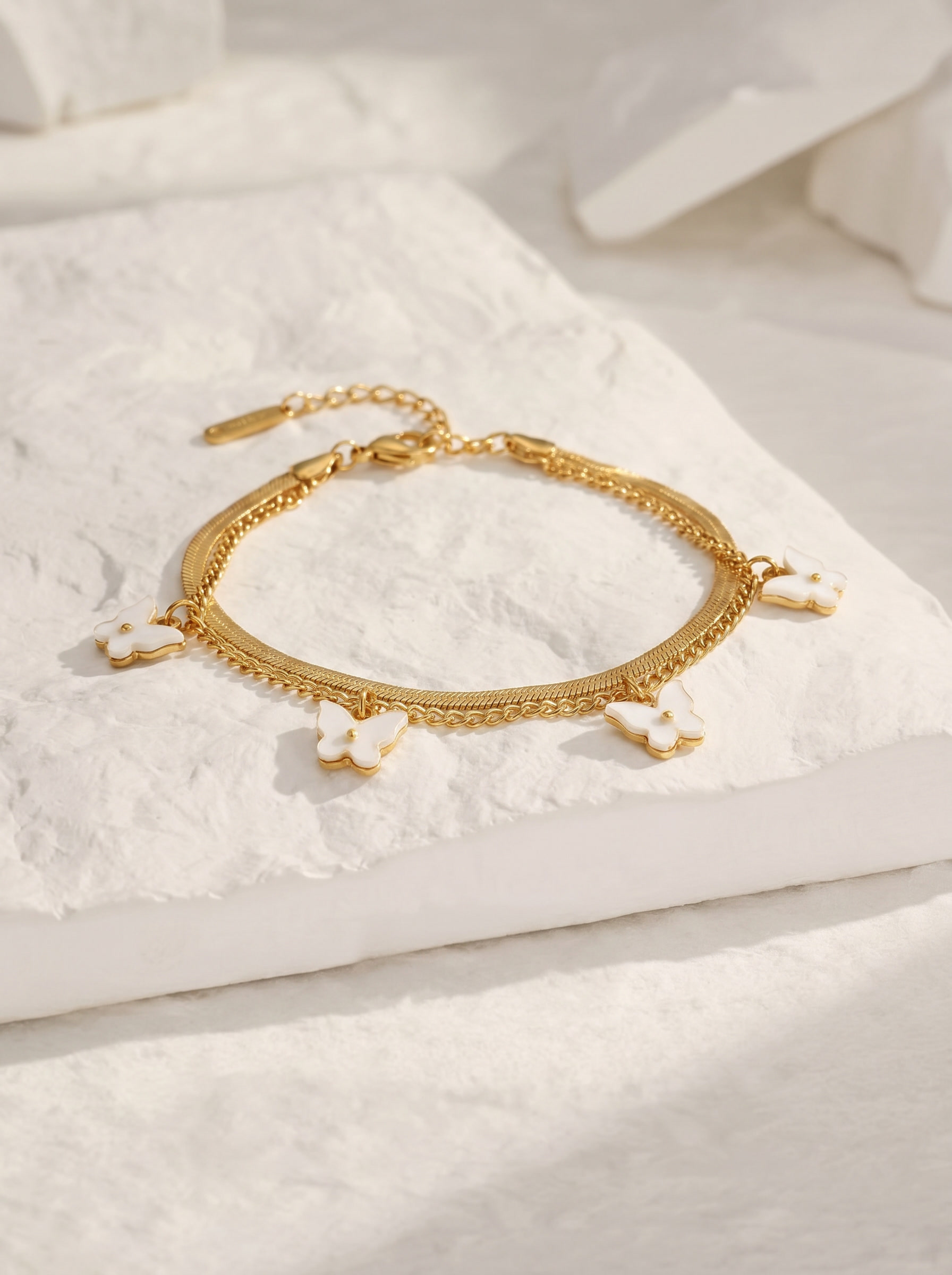 Butterfly Charm Layered Chain Bracelet