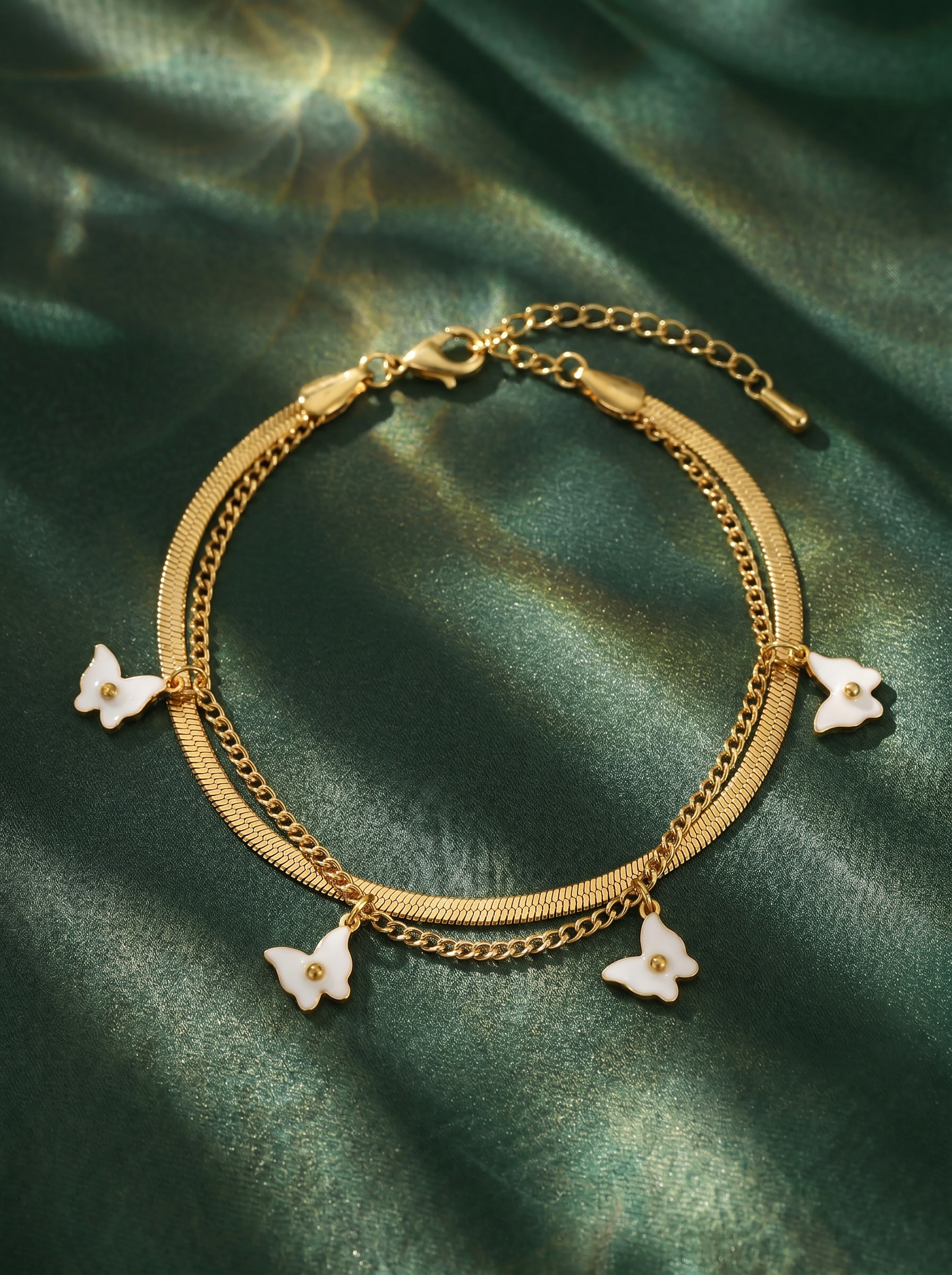 Butterfly Charm Layered Chain Bracelet