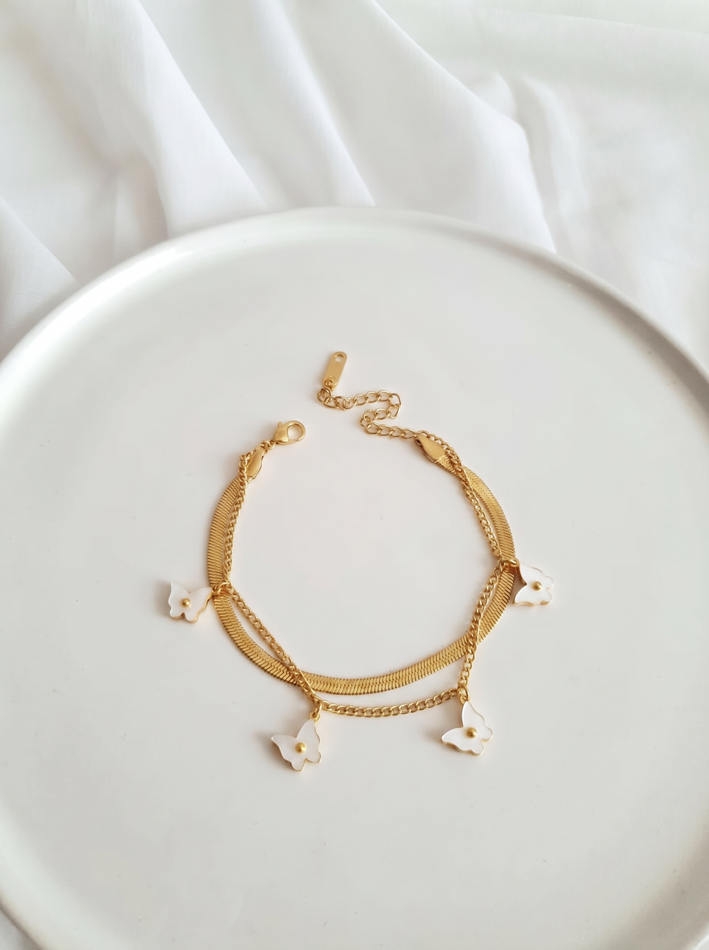 Butterfly Charm Layered Chain Bracelet