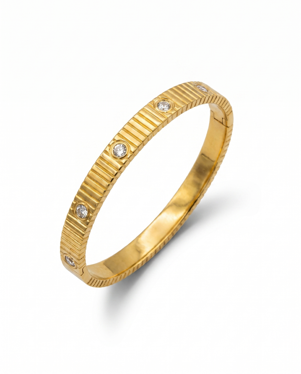 Ribbed Diamond Studded Slim Bangle Bracelet
