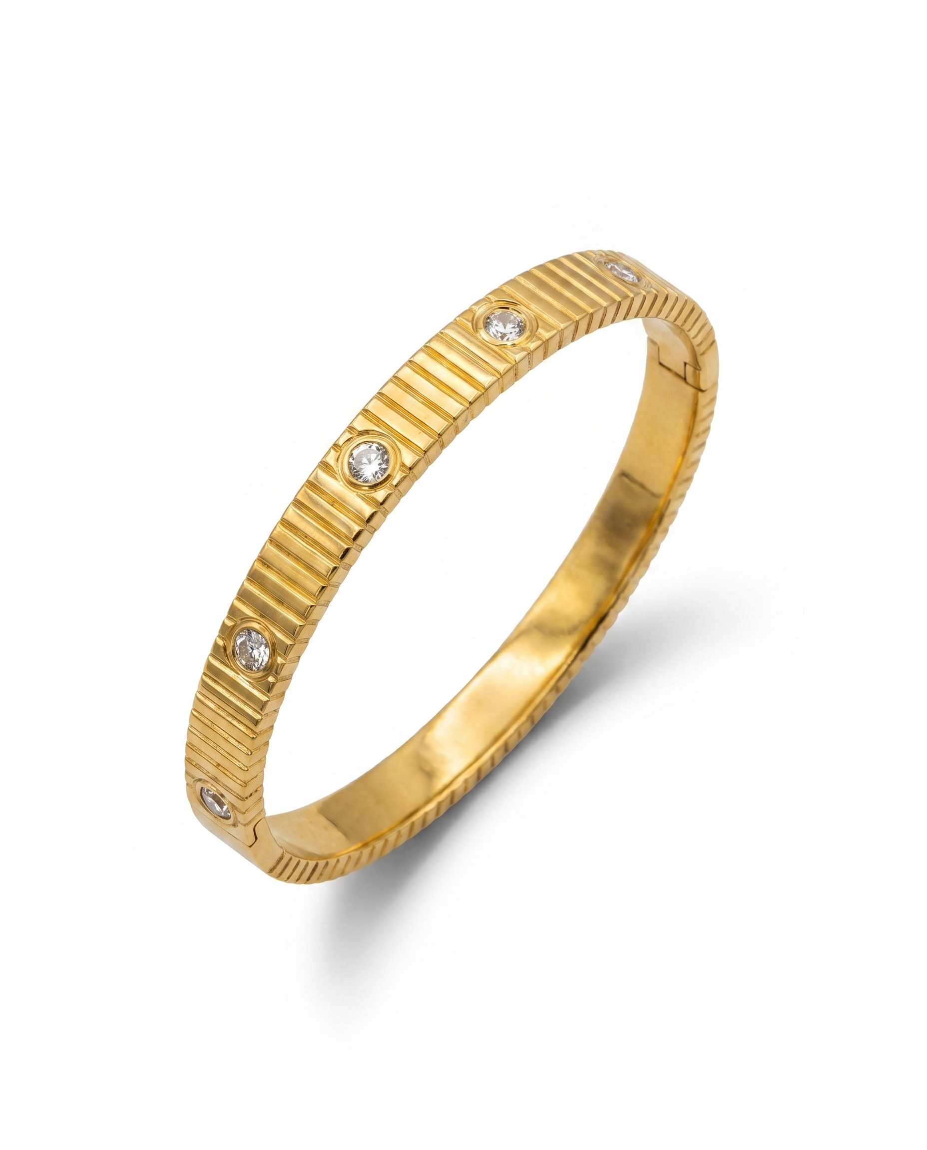 Ribbed Diamond Studded Slim Bangle Bracelet