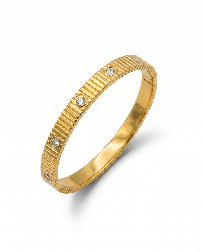Ribbed Diamond Studded Slim Bangle Bracelet