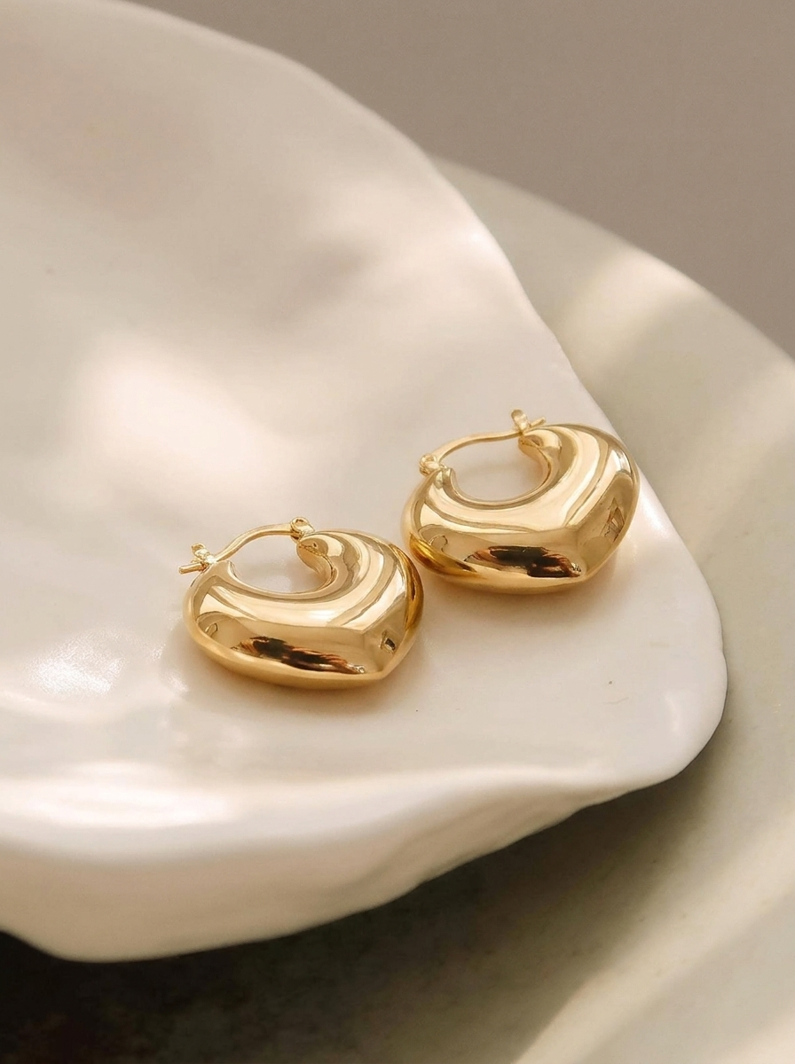 Sculpted Heart Hoop Gold Earrings