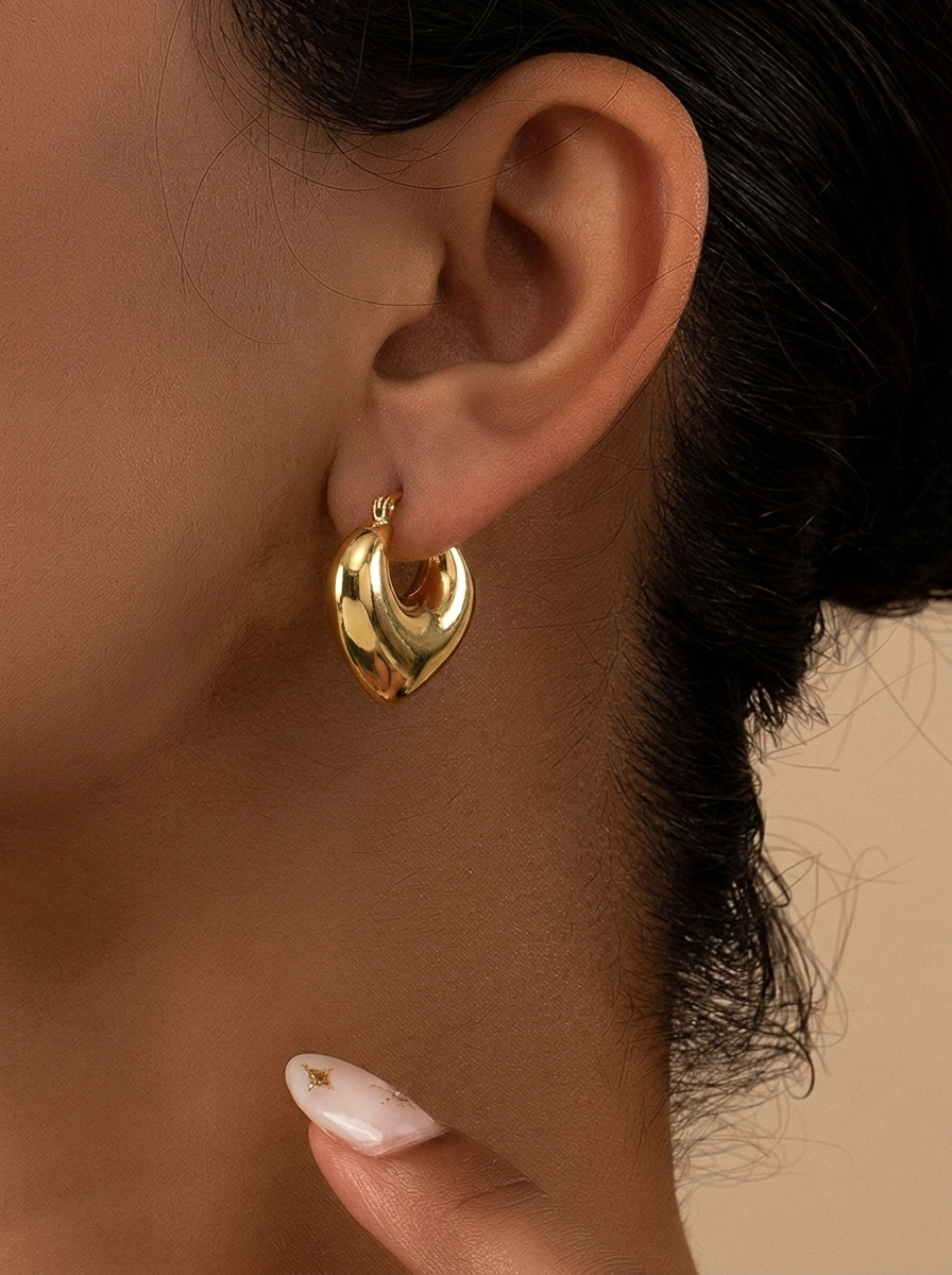 Sculpted Heart Hoop Gold Earrings