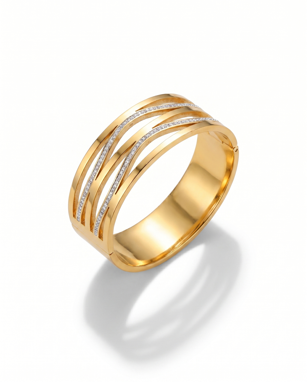 Multi Layer Diamond Wave Statement Cuff Bracelet