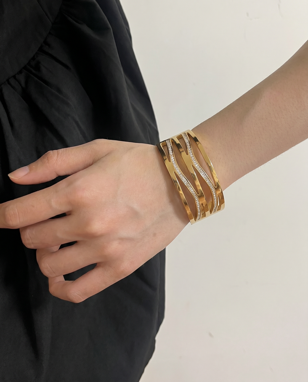 Multi Layer Diamond Wave Statement Cuff Bracelet