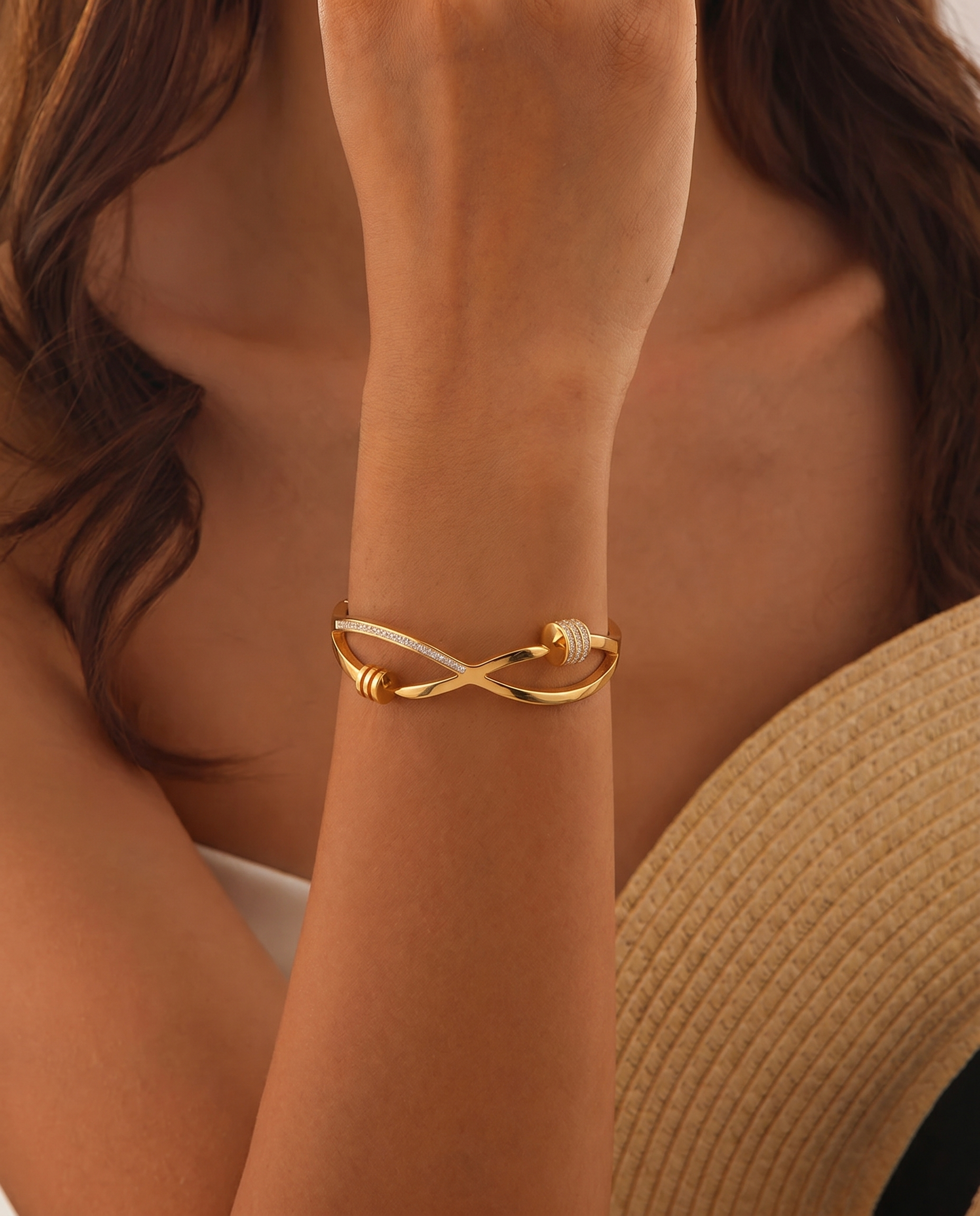 Infinity Twist Diamond Accent Cuff Bracelet