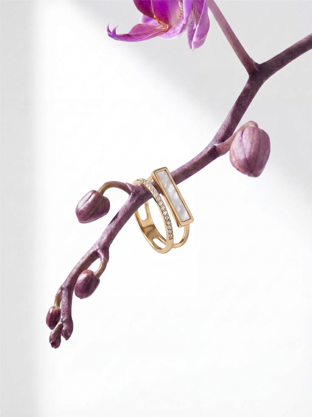 Dual Band Pearl Bar Diamond Ring