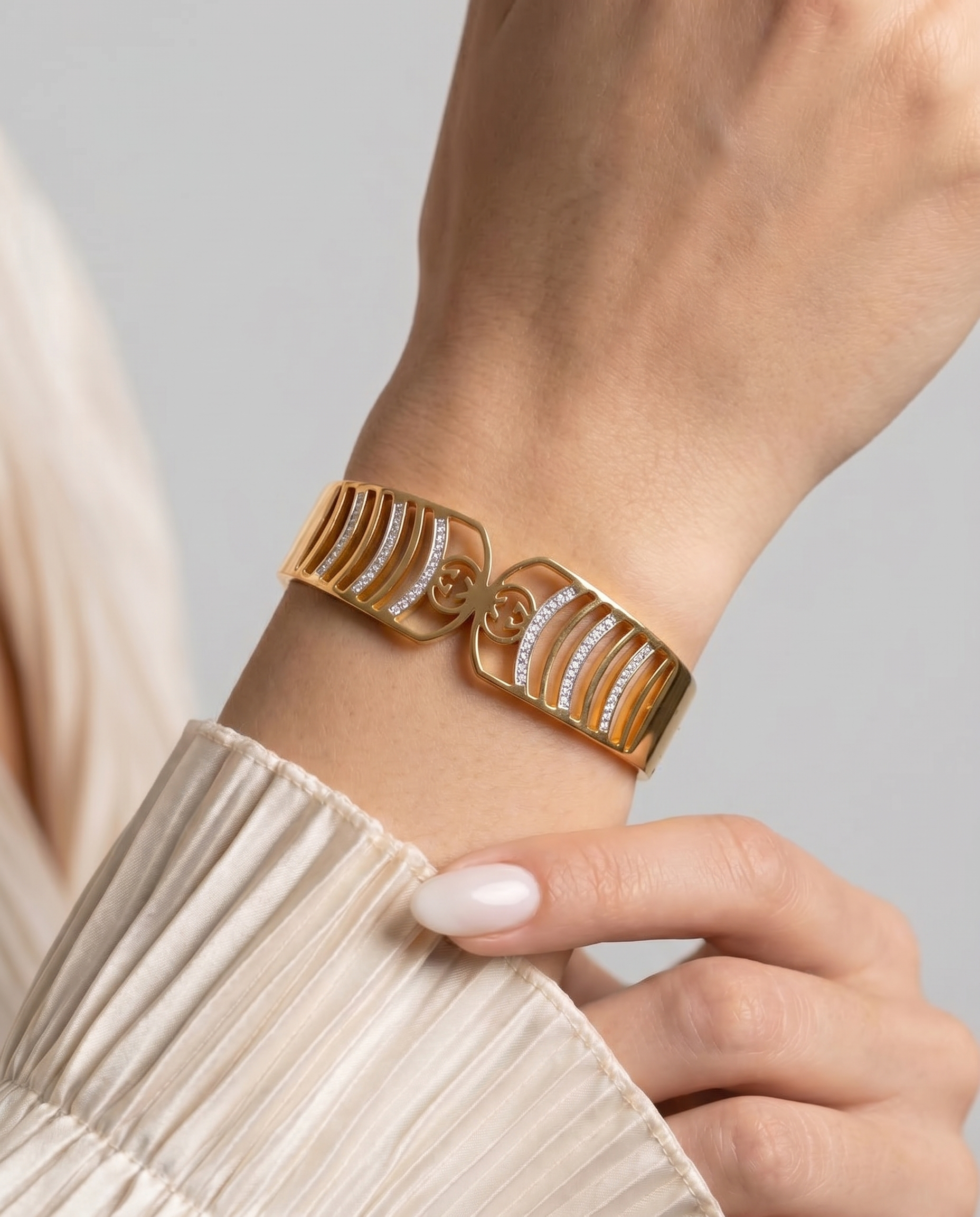 Geometric Diamond Line Statement Cuff Bracelet